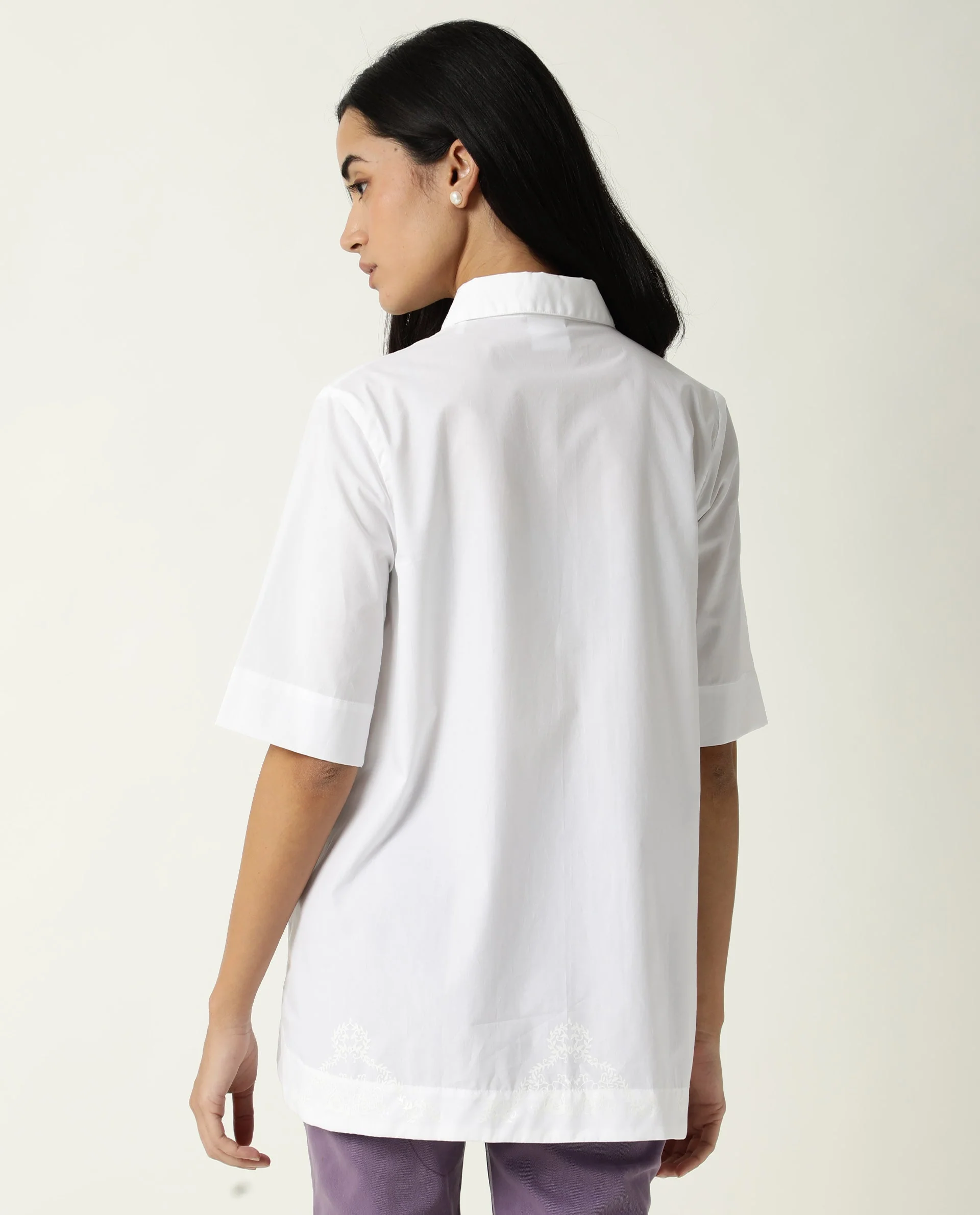 Rareism Women's Flick White Cotton Spread Collar Plain Regular Fit Top - Image 9
