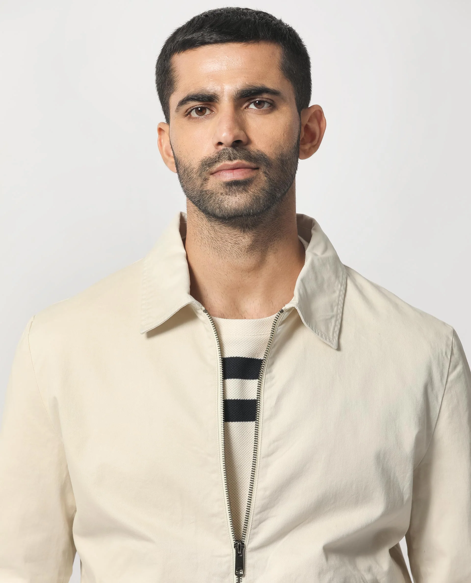 Rare Rabbit Men's Flinsten Beige Cotton Plain Regular Fit Full Sleeve Spread Collar Jacket - Image 2