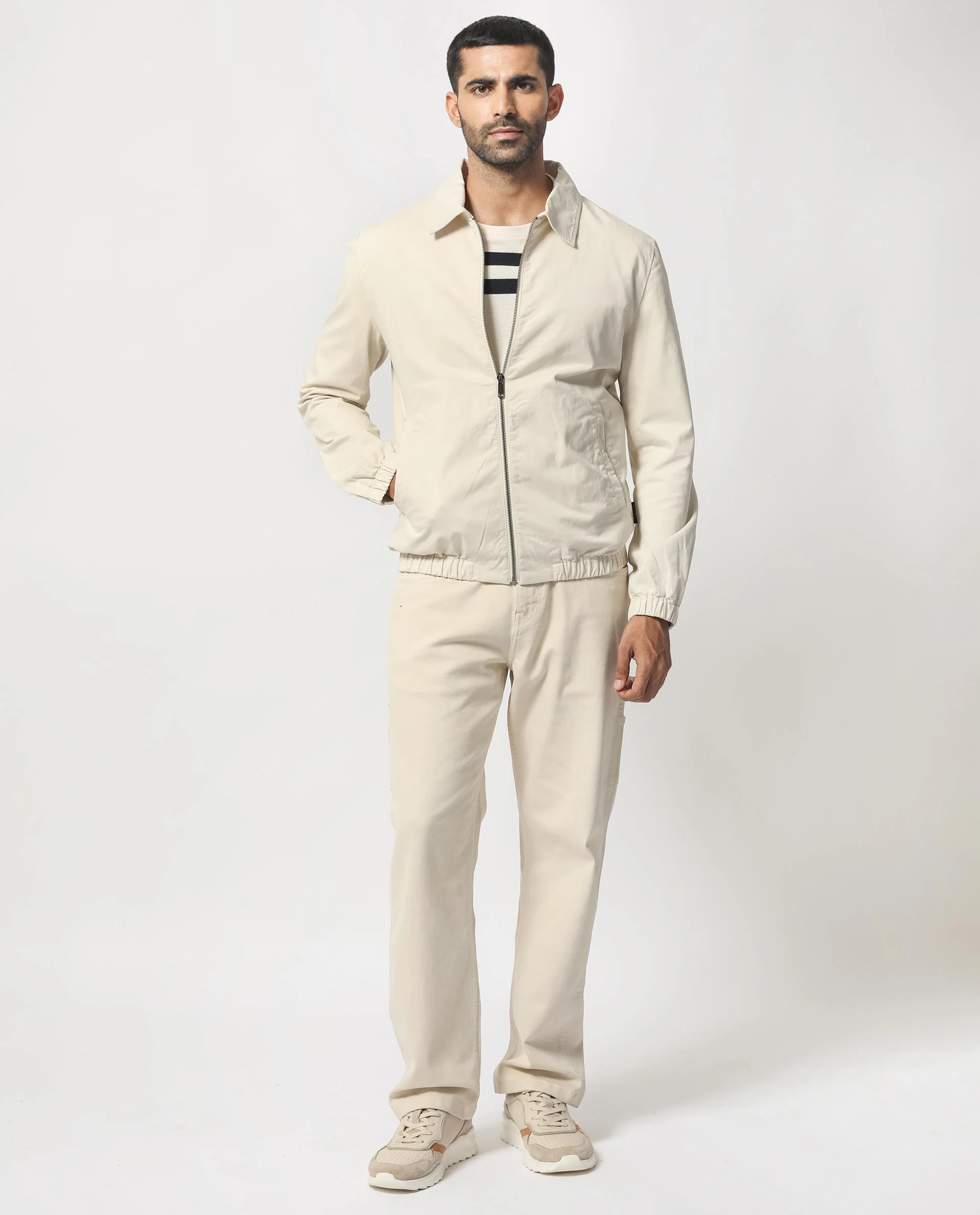 Rare Rabbit Men's Flinsten Beige Cotton Plain Regular Fit Full Sleeve Spread Collar Jacket - Image 3