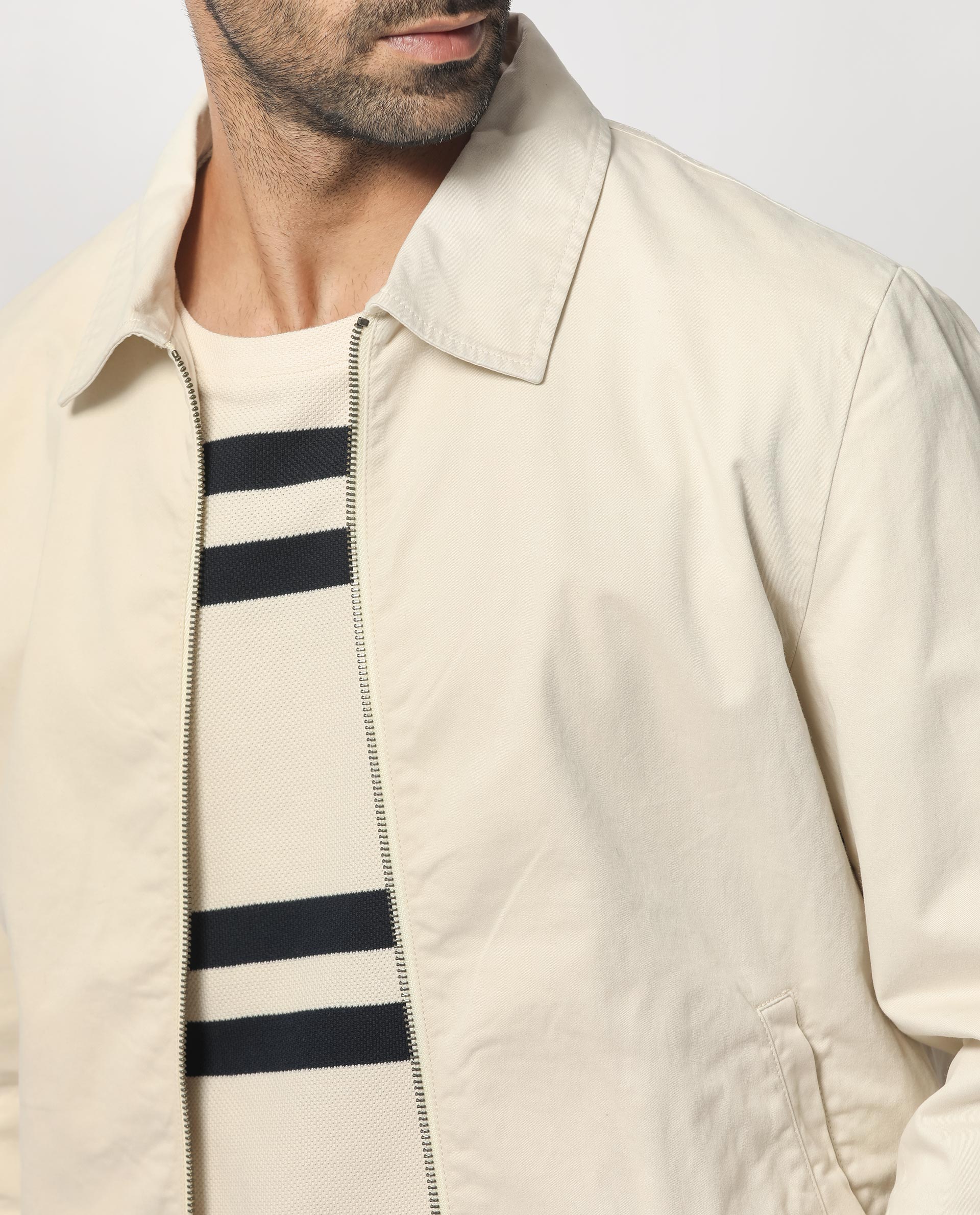 Rare Rabbit Men's Flinsten Beige Cotton Plain Regular Fit Full Sleeve Spread Collar Jacket - Image 5