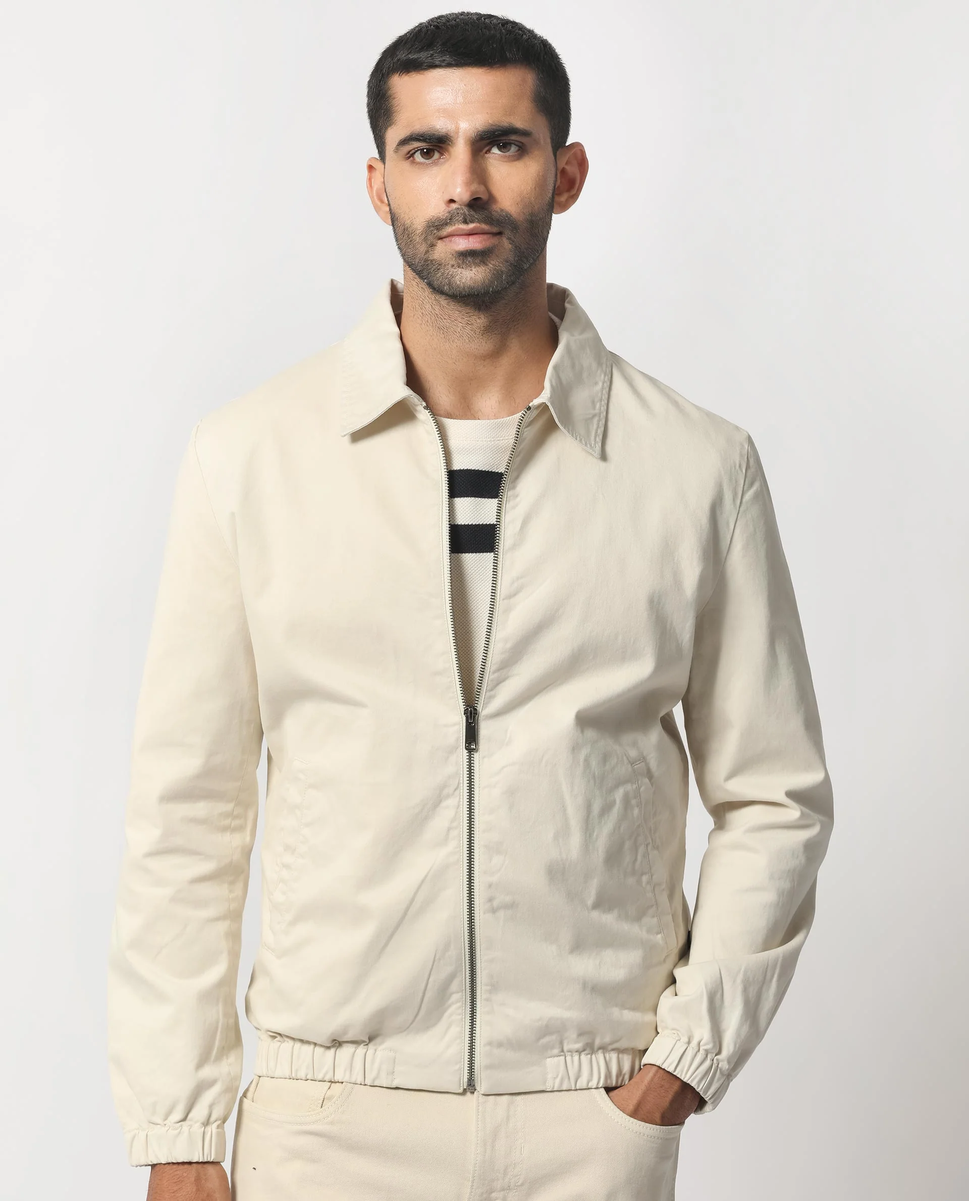 Rare Rabbit Men's Flinsten Beige Cotton Plain Regular Fit Full Sleeve Spread Collar Jacket - Image 6