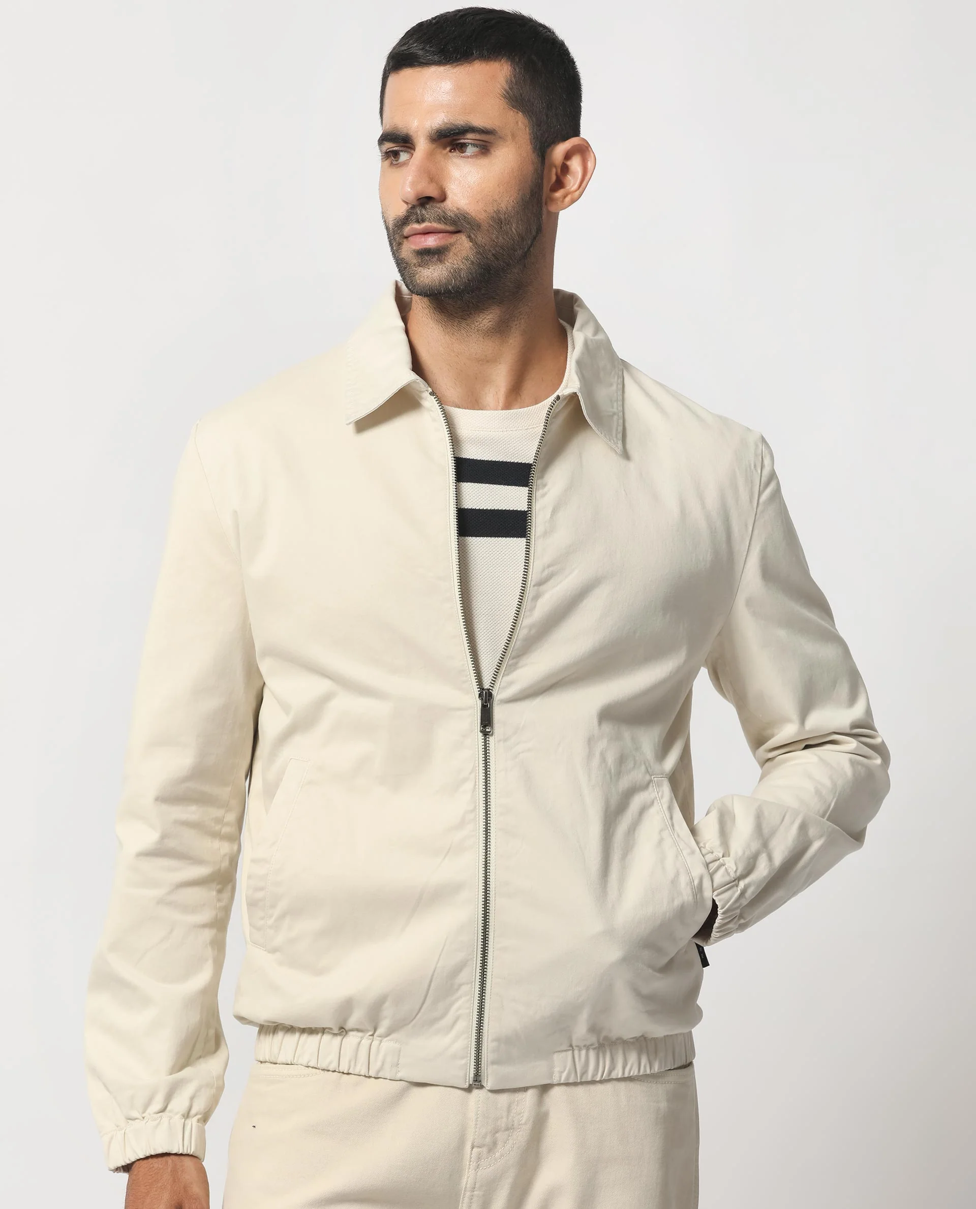 Rare Rabbit Men's Flinsten Beige Cotton Plain Regular Fit Full Sleeve Spread Collar Jacket - Image 8