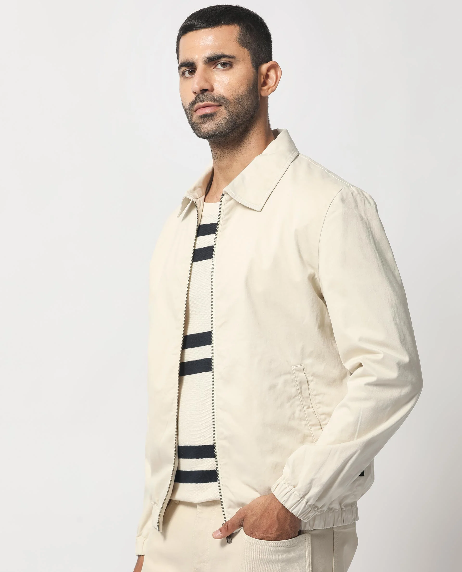 Rare Rabbit Men's Flinsten Beige Cotton Plain Regular Fit Full Sleeve Spread Collar Jacket - Image 9