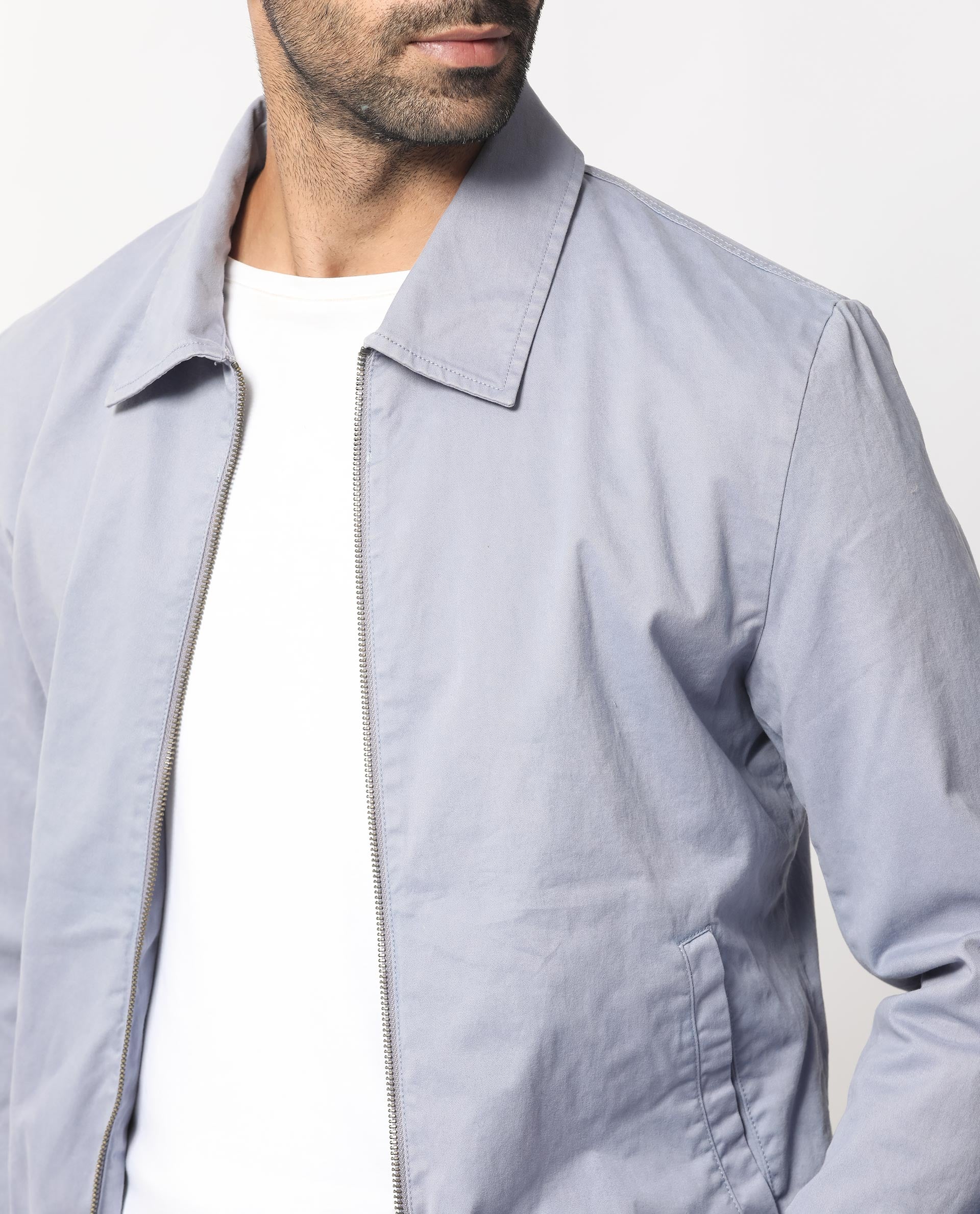 Rare Rabbit Men's Flinsten Dusky Blue Cotton Plain Regular Fit Full Sleeve Spread Collar Jacket - Image 3