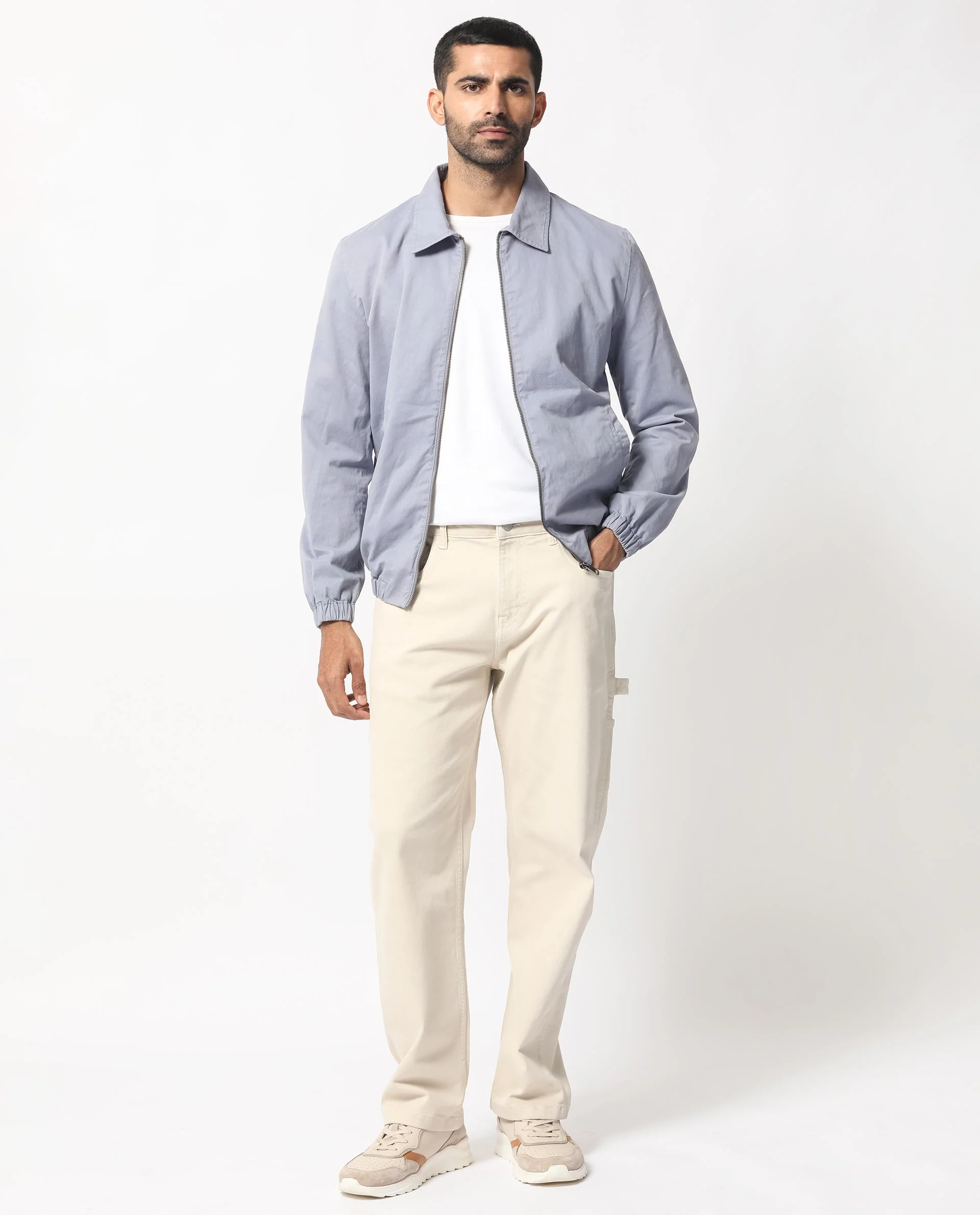 Rare Rabbit Men's Flinsten Dusky Blue Cotton Plain Regular Fit Full Sleeve Spread Collar Jacket - Image 4