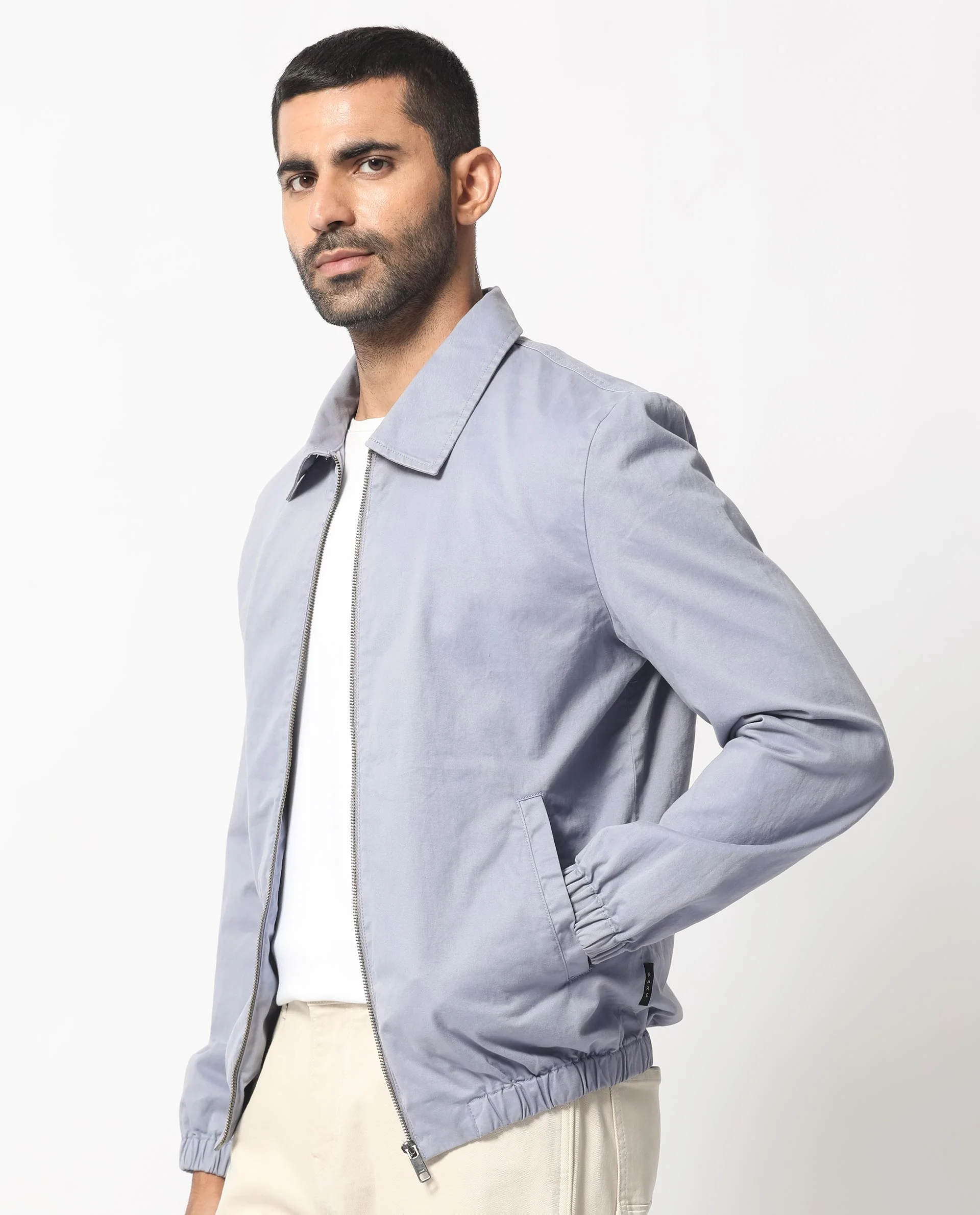 Rare Rabbit Men's Flinsten Dusky Blue Cotton Plain Regular Fit Full Sleeve Spread Collar Jacket - Image 5