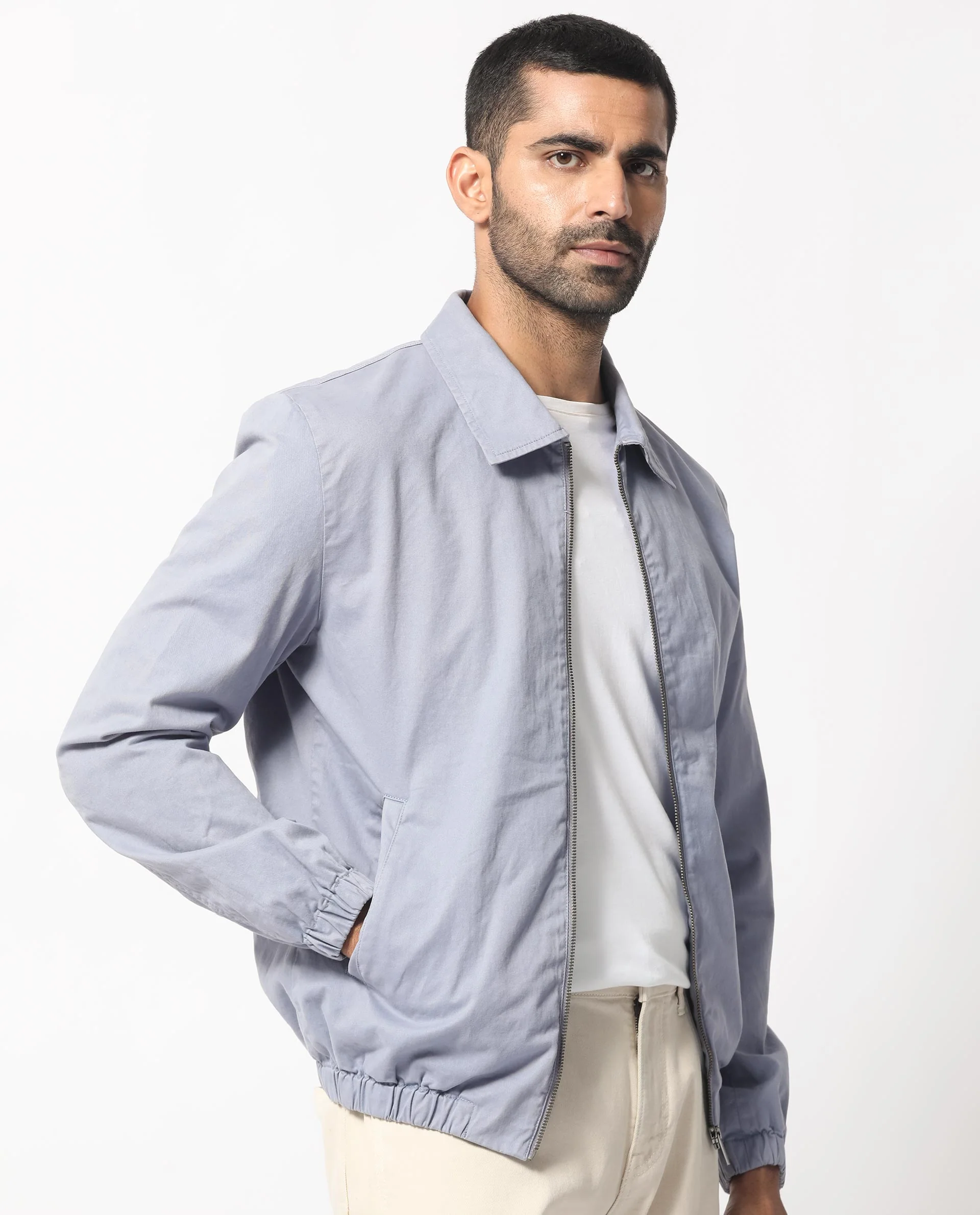 Rare Rabbit Men's Flinsten Dusky Blue Cotton Plain Regular Fit Full Sleeve Spread Collar Jacket - Image 6