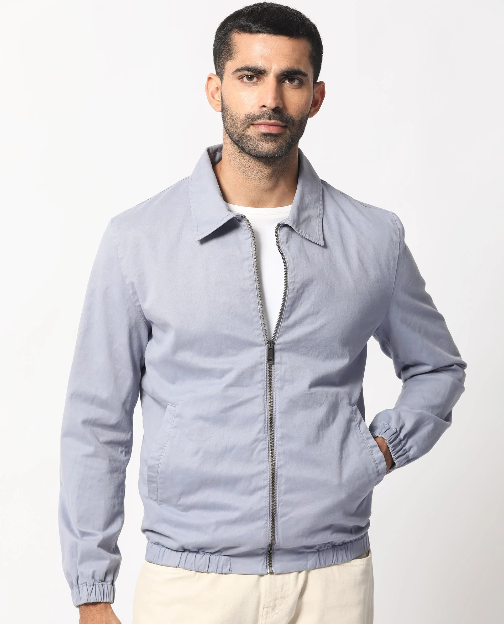 Rare Rabbit Men's Flinsten Dusky Blue Cotton Plain Regular Fit Full Sleeve Spread Collar Jacket - Image 7