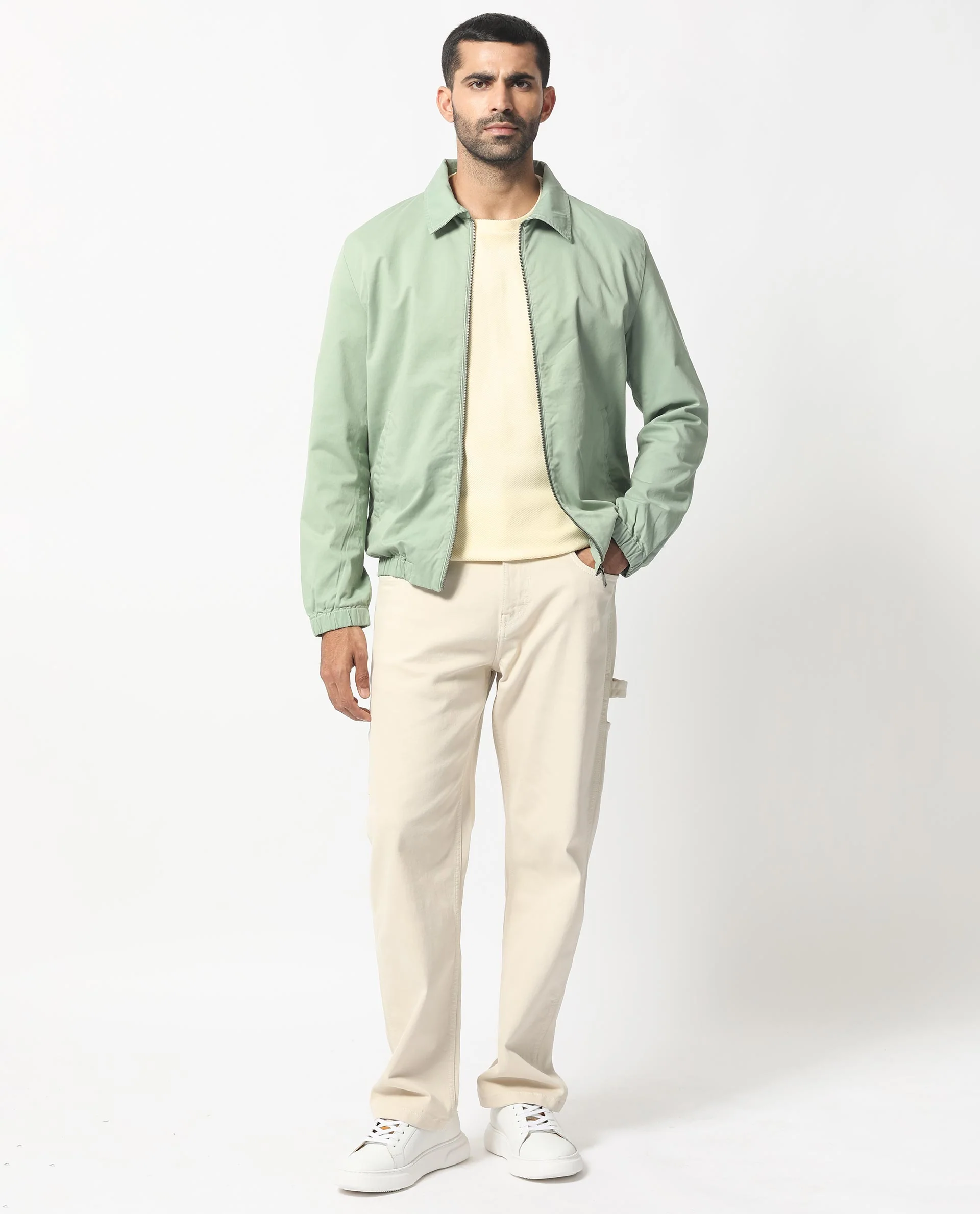 Rare Rabbit Men's Flinsten Dusky Green Cotton Plain Regular Fit Full Sleeve Spread Collar Jacket - Image 2