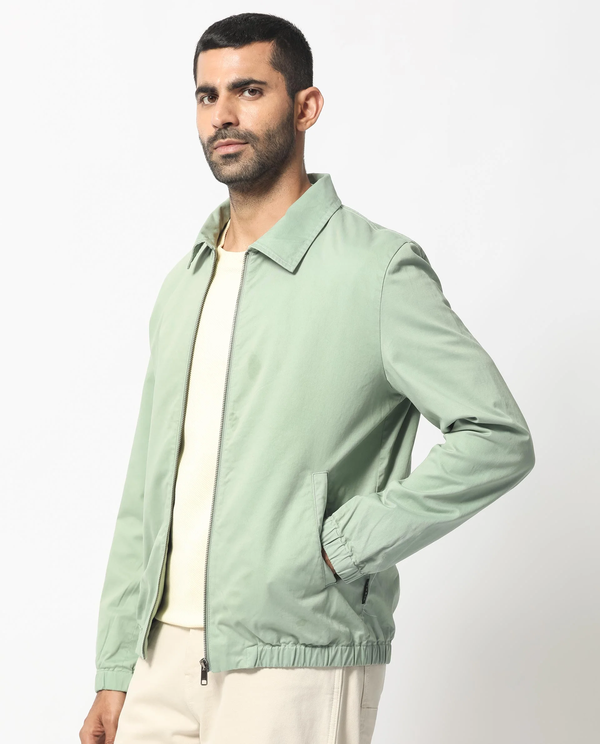 Rare Rabbit Men's Flinsten Dusky Green Cotton Plain Regular Fit Full Sleeve Spread Collar Jacket - Image 7