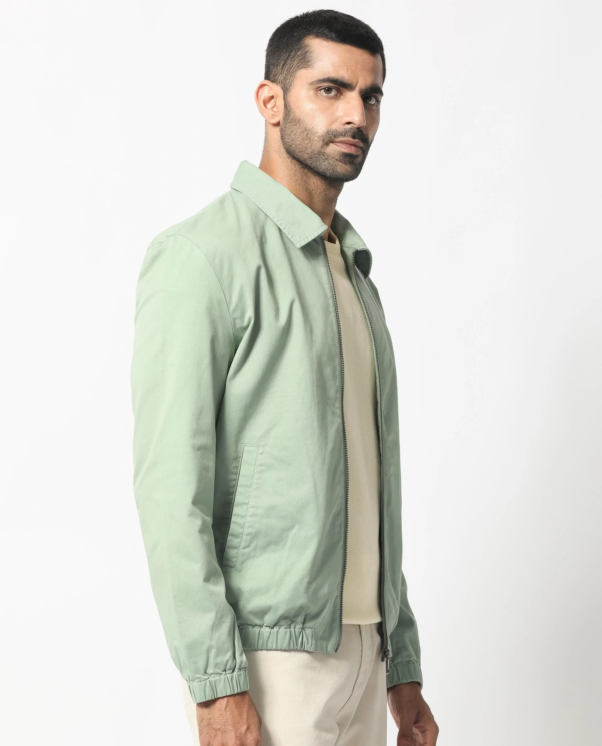 Rare Rabbit Men's Flinsten Dusky Green Cotton Plain Regular Fit Full Sleeve Spread Collar Jacket - Image 8