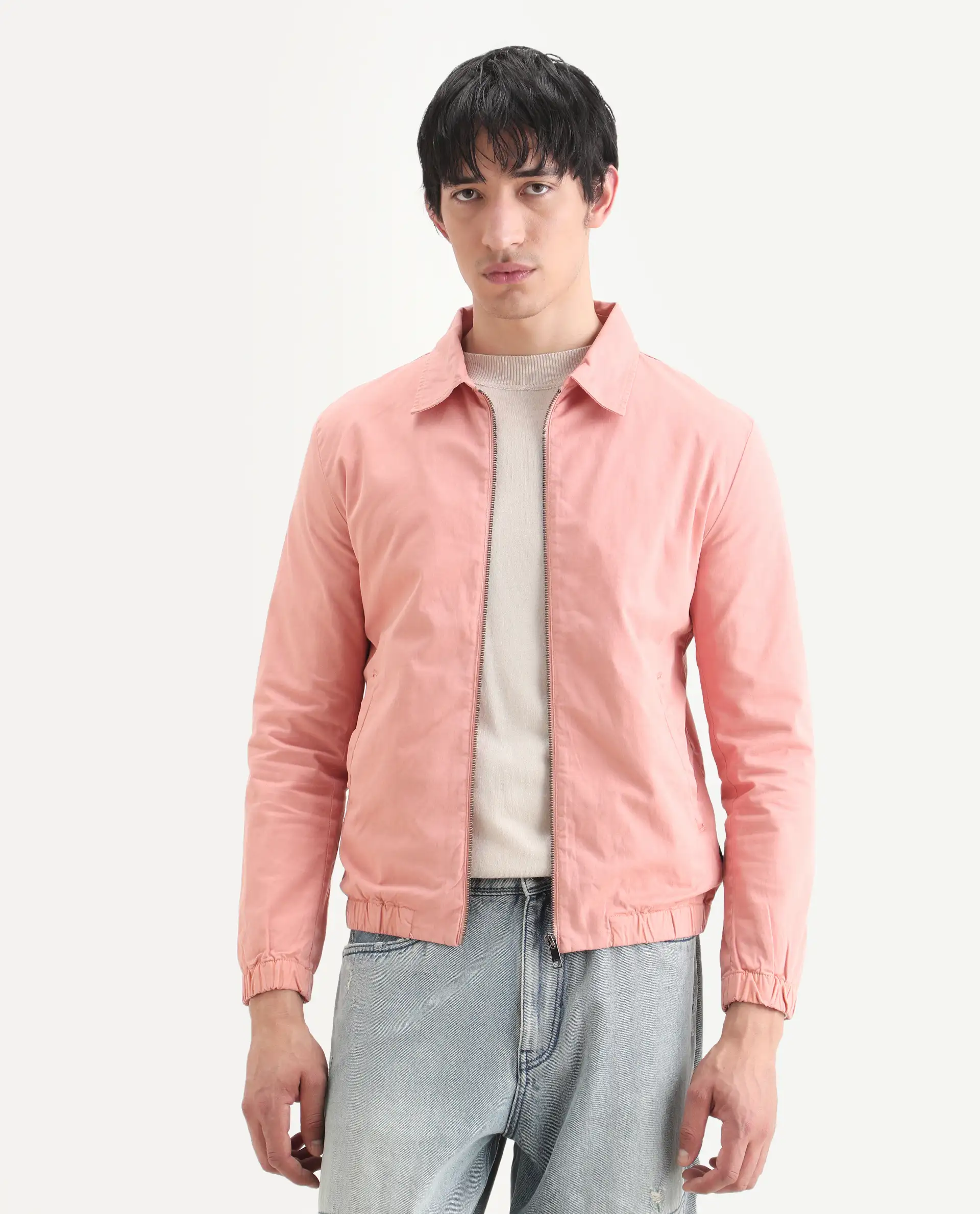 Rare Rabbit Men's Flinsten Dusky Pink Cotton Plain Regular Fit Full Sleeve Spread Collar Jacket - Image 3