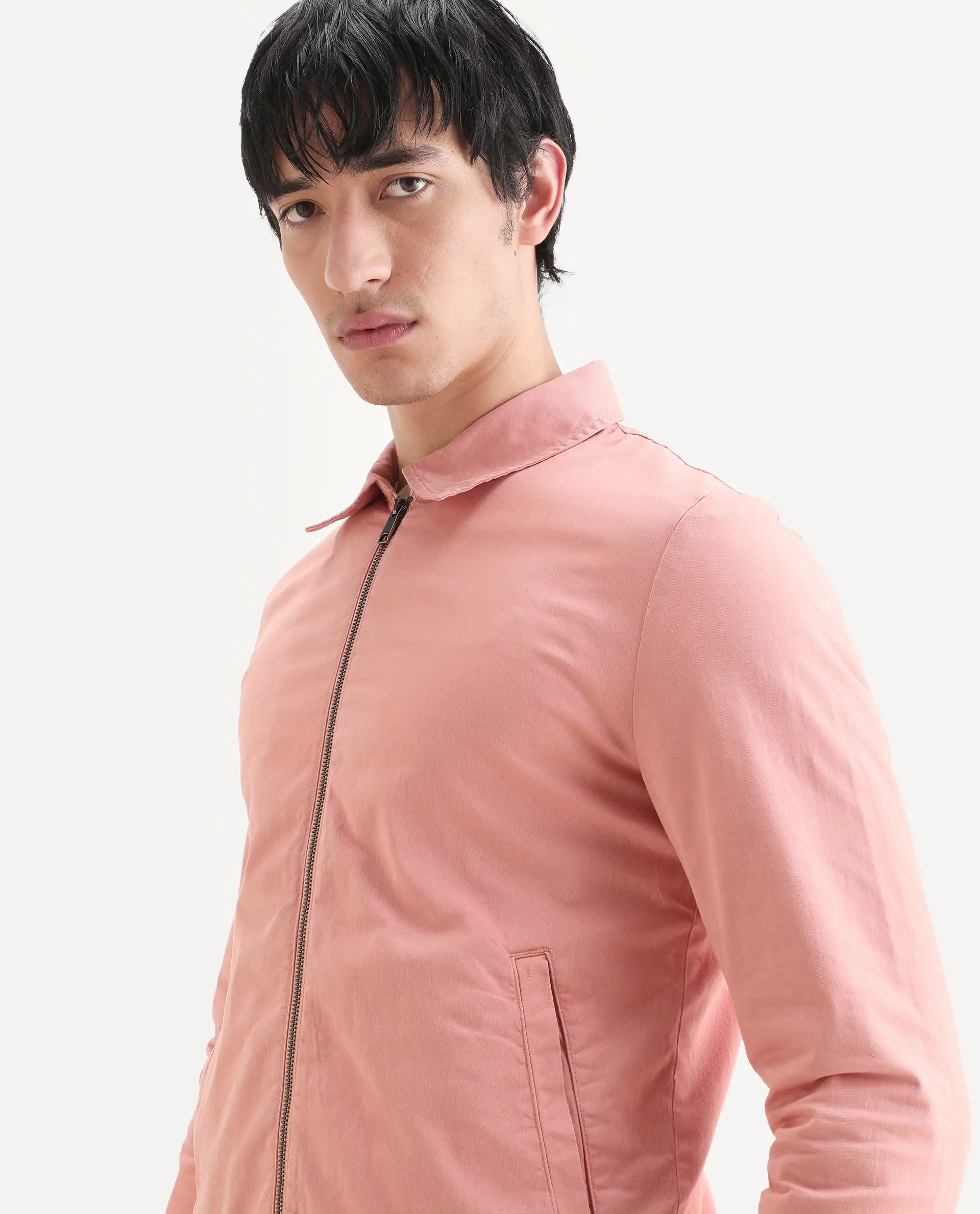 Rare Rabbit Men's Flinsten Dusky Pink Cotton Plain Regular Fit Full Sleeve Spread Collar Jacket - Image 5