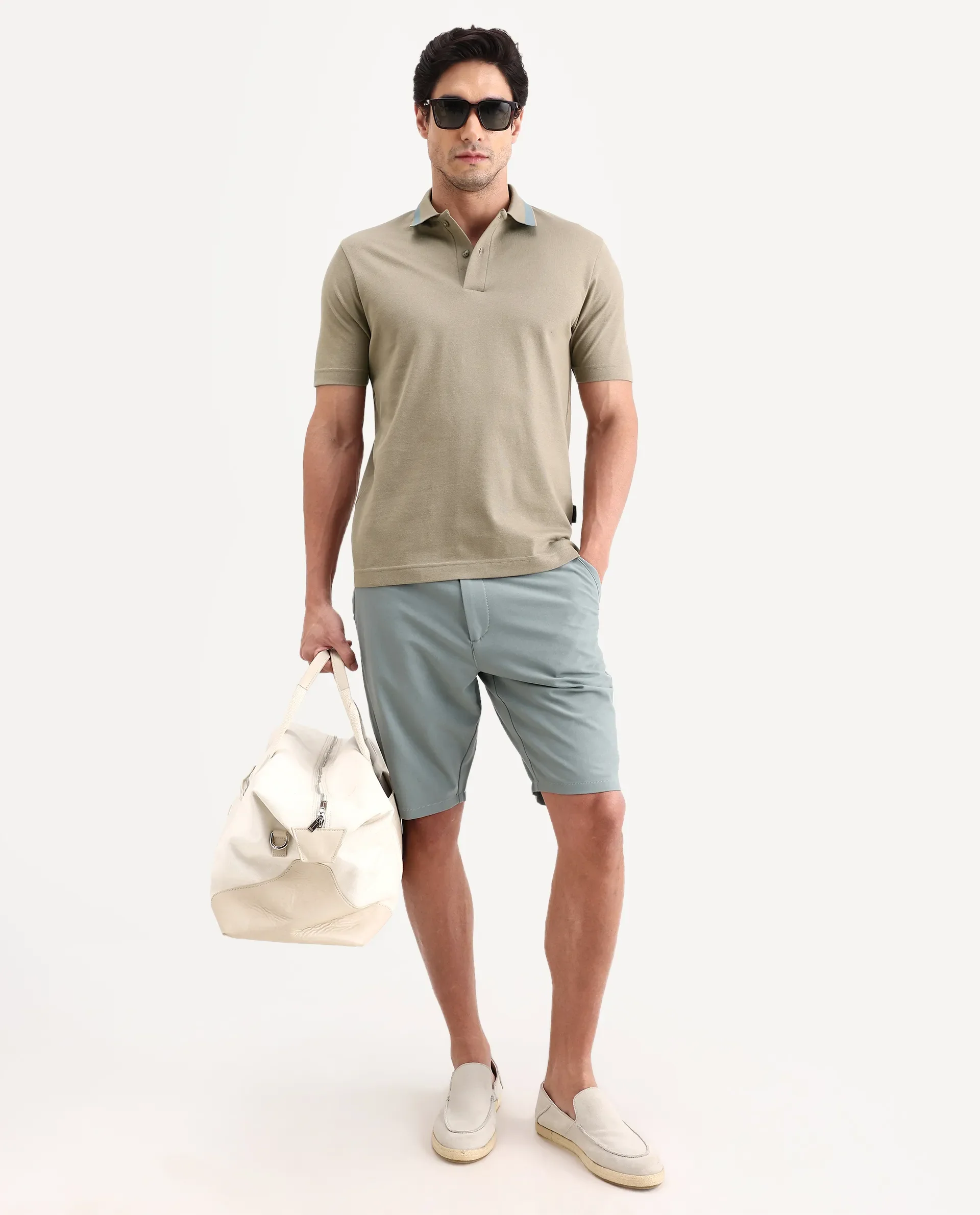 Rare Rabbit Men's Flint Dark Beige Cotton Fabric Half Sleeve Spread Collar Regular Fit Plain Polo - Image 2
