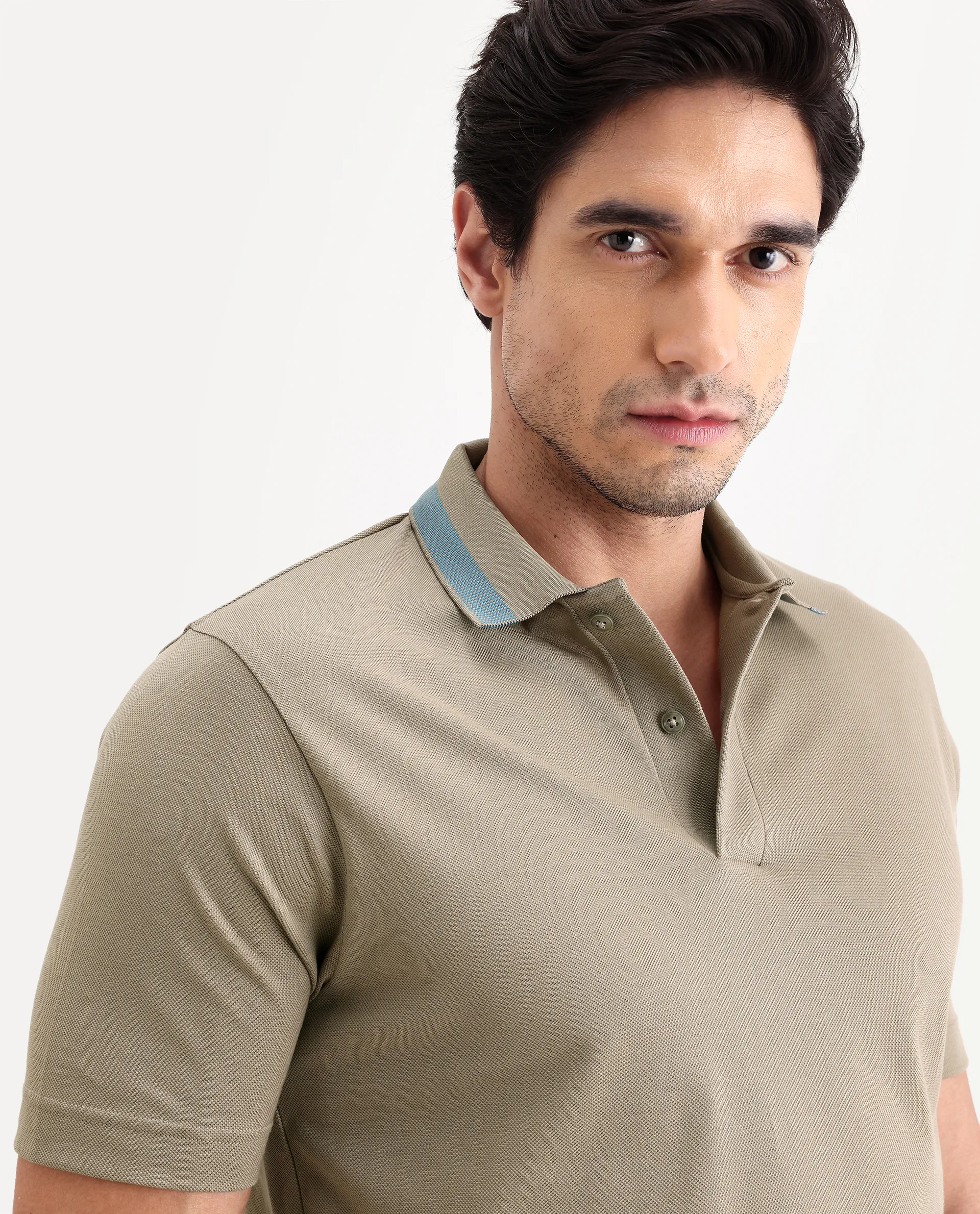 Rare Rabbit Men's Flint Dark Beige Cotton Fabric Half Sleeve Spread Collar Regular Fit Plain Polo - Image 3