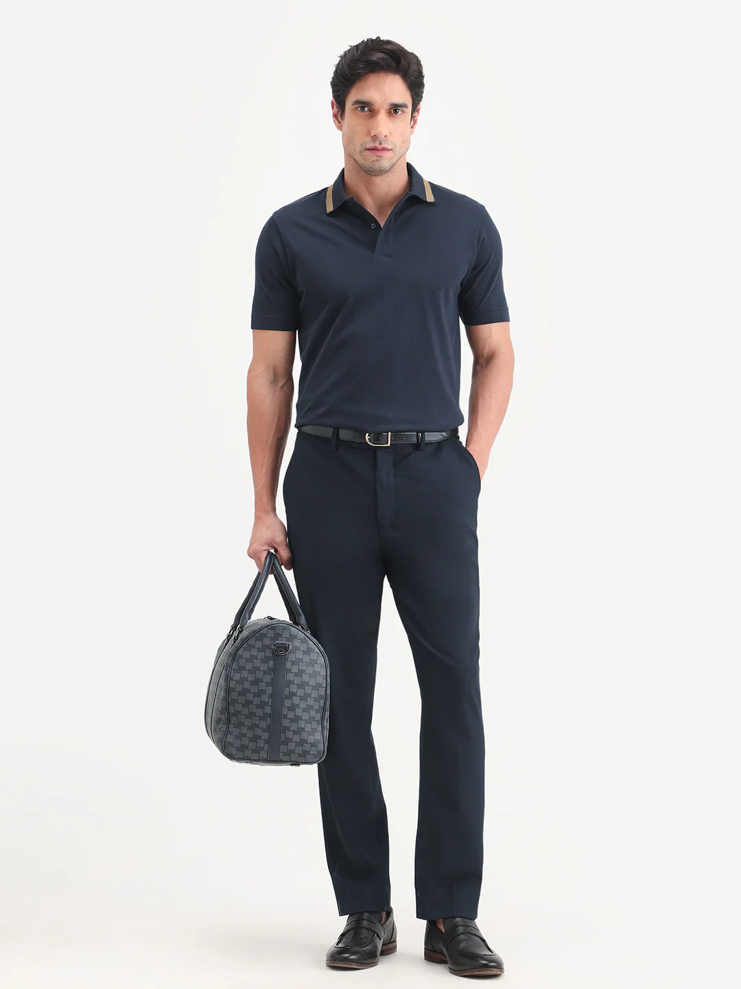 Rare Rabbit Men's Flint Dark Navy Cotton Fabric Half Sleeve Spread Collar Regular Fit Plain Polo - Image 2