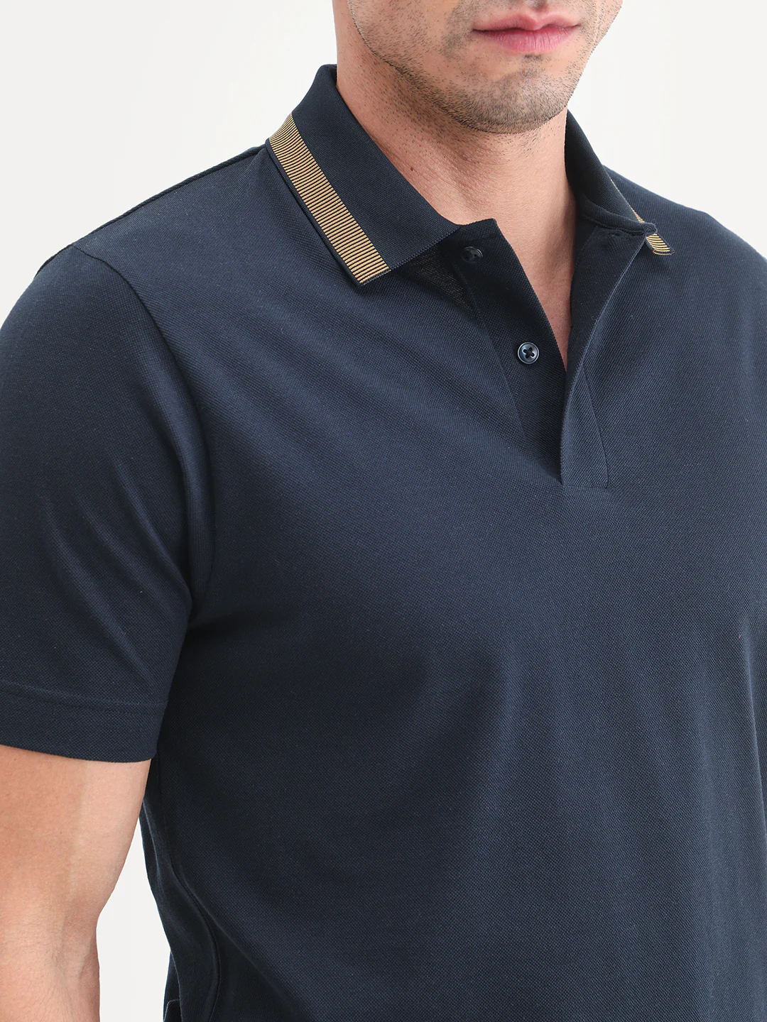 Rare Rabbit Men's Flint Dark Navy Cotton Fabric Half Sleeve Spread Collar Regular Fit Plain Polo - Image 3