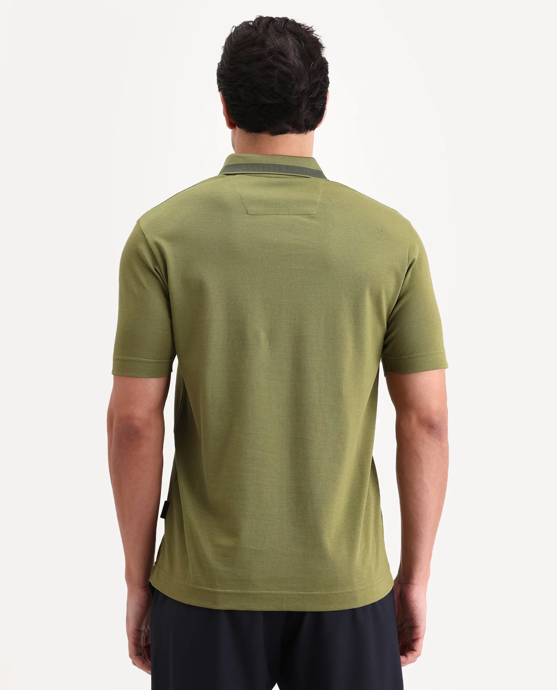 Rare Rabbit Men's Flint Olive Cotton Fabric Half Sleeve Spread Collar Regular Fit Plain Polo - Image 7