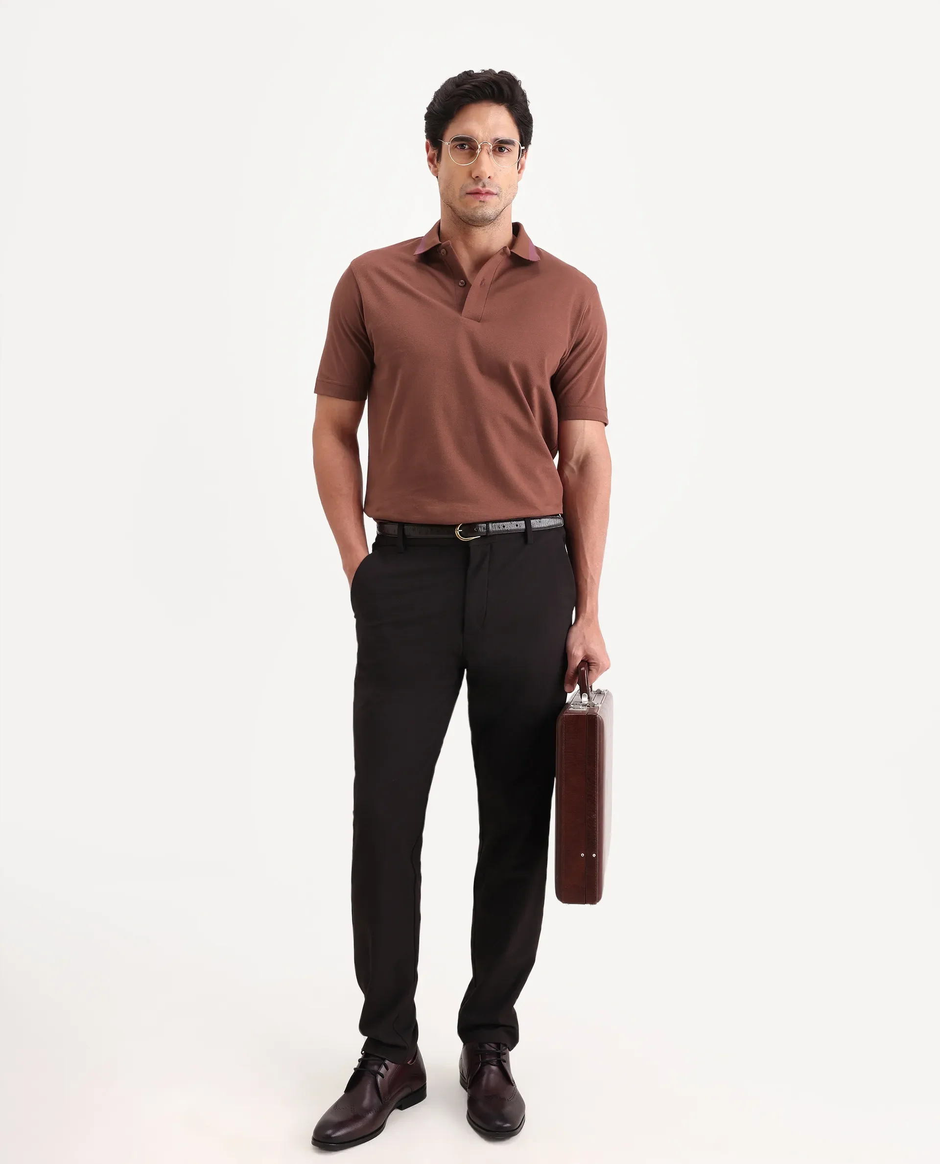 Rare Rabbit Men's Flint Rust Cotton Fabric Half Sleeve Spread Collar Regular Fit Plain Polo - Image 2