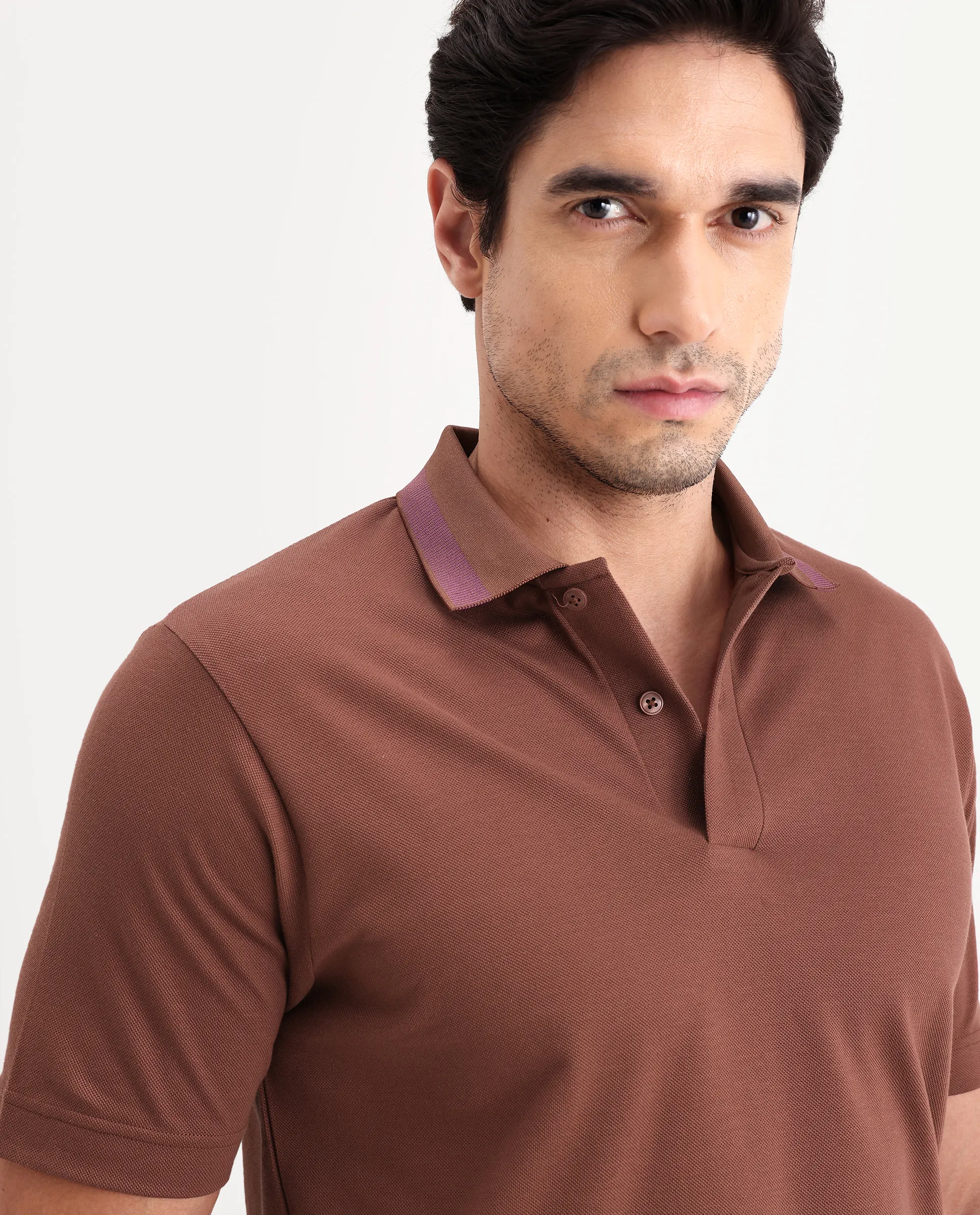Rare Rabbit Men's Flint Rust Cotton Fabric Half Sleeve Spread Collar Regular Fit Plain Polo - Image 3