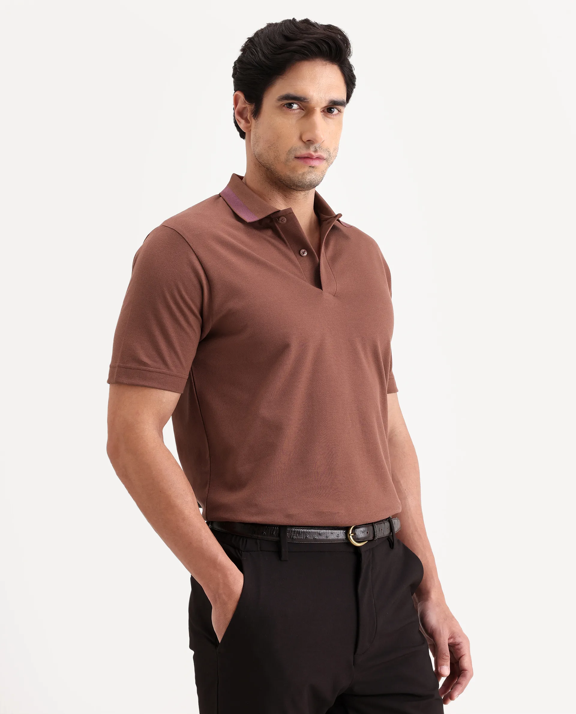Rare Rabbit Men's Flint Rust Cotton Fabric Half Sleeve Spread Collar Regular Fit Plain Polo - Image 6