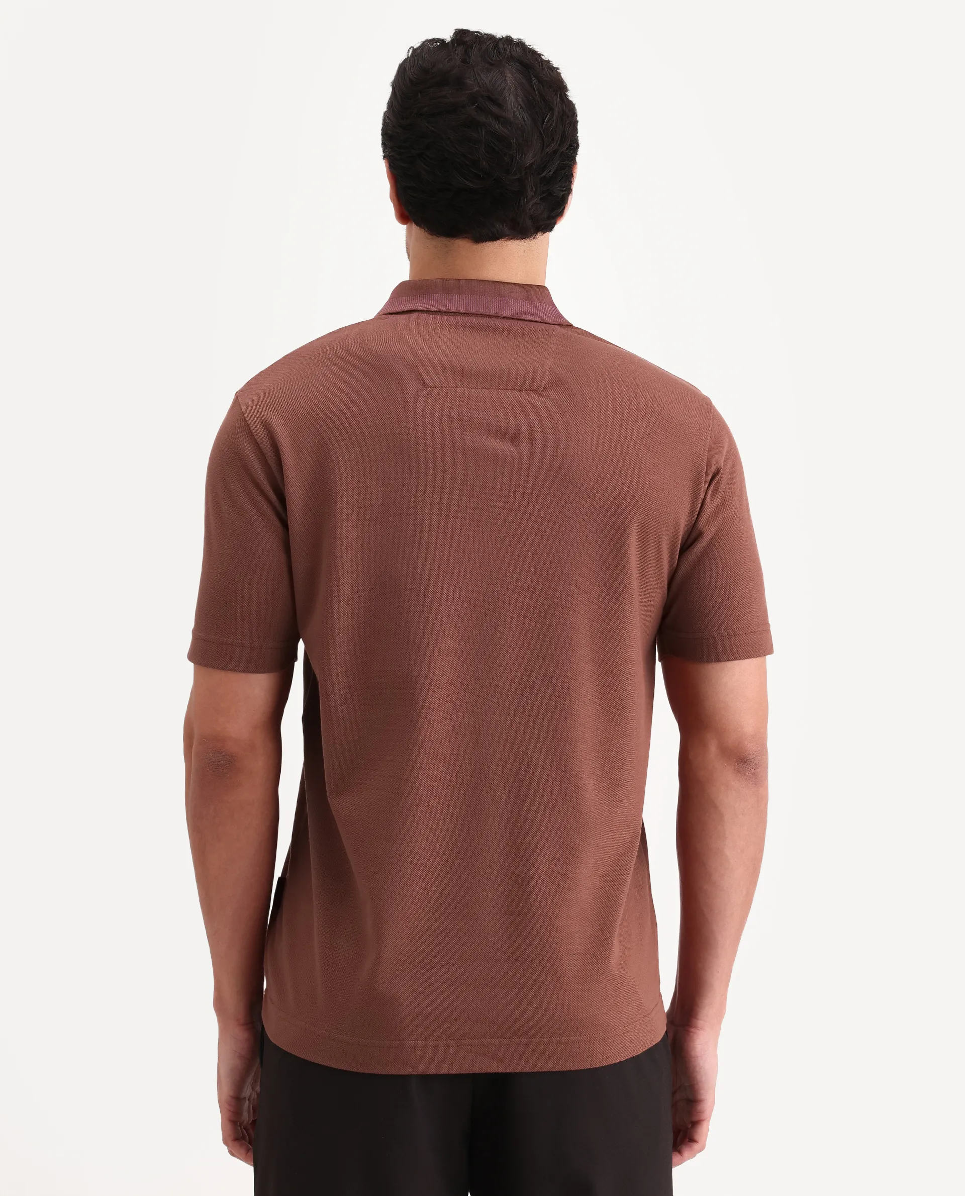 Rare Rabbit Men's Flint Rust Cotton Fabric Half Sleeve Spread Collar Regular Fit Plain Polo - Image 7