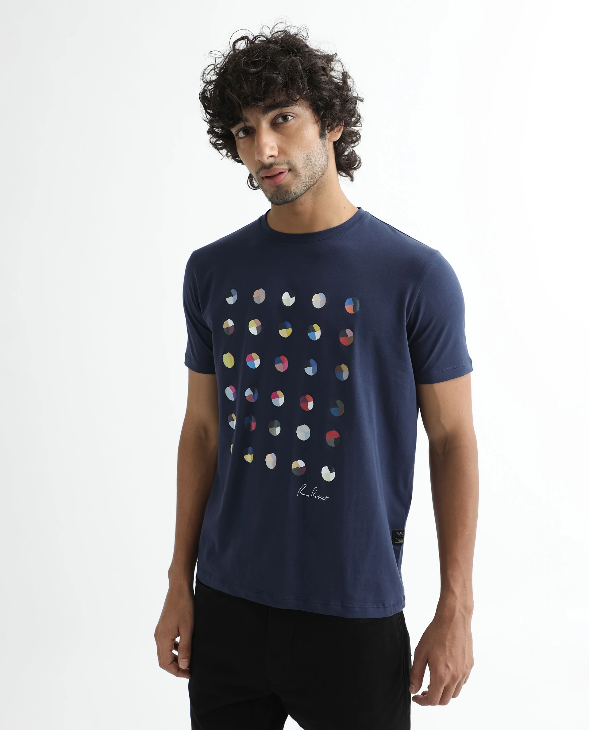 Rare Rabbit Men's Flipp Navy Cotton Graphic Print Slim Fit Half Sleeve Crew Neck T-Shirt - Image 8