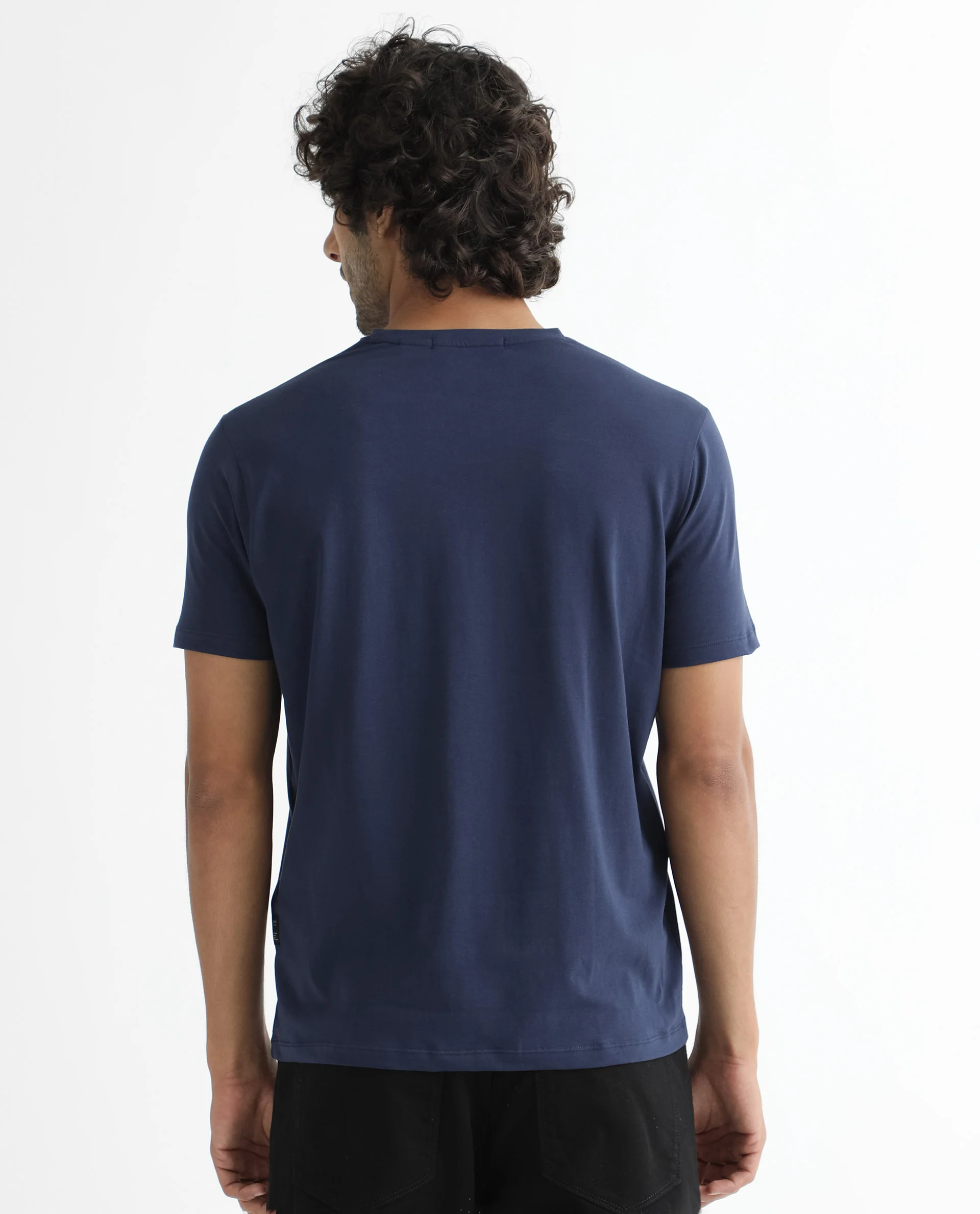 Rare Rabbit Men's Flipp Navy Cotton Graphic Print Slim Fit Half Sleeve Crew Neck T-Shirt - Image 9