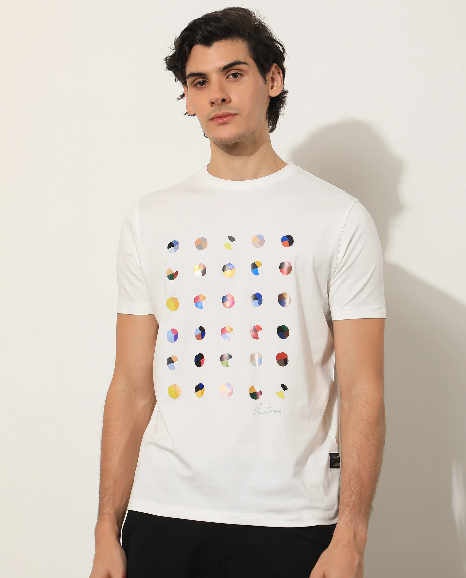 Rare Rabbit Men's Flips Off White Cotton Graphic Print Slim Fit Half Sleeve Crew Neck T-Shirt - Image 4