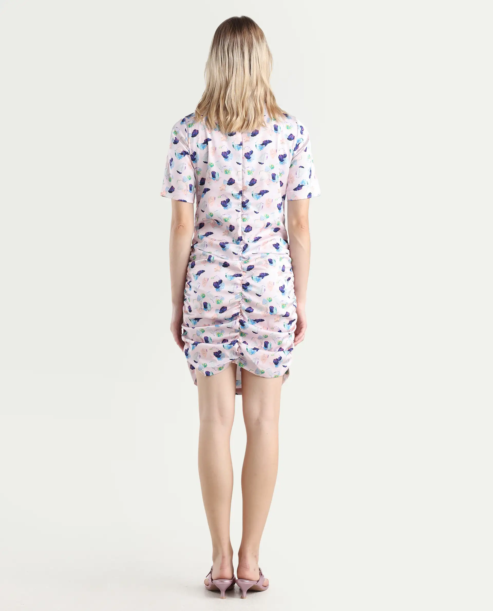 Rareism Women's Flirty Pink Modal High Neck Abstract Print Knee Length Regular Fit Dress - Image 8