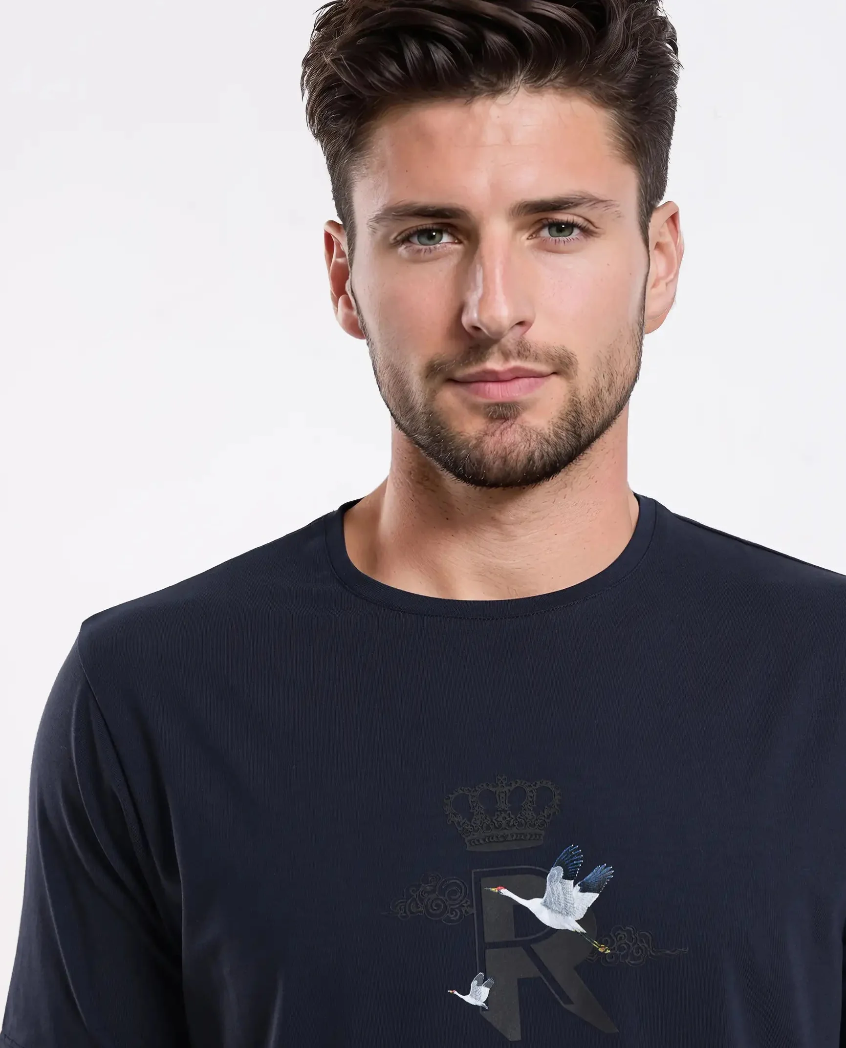 Rare Rabbit Men's Fliter Dark Blue Cotton Blend Fabric Short Sleeve Crew Neck Graphic Print T-Shirt - Image 2