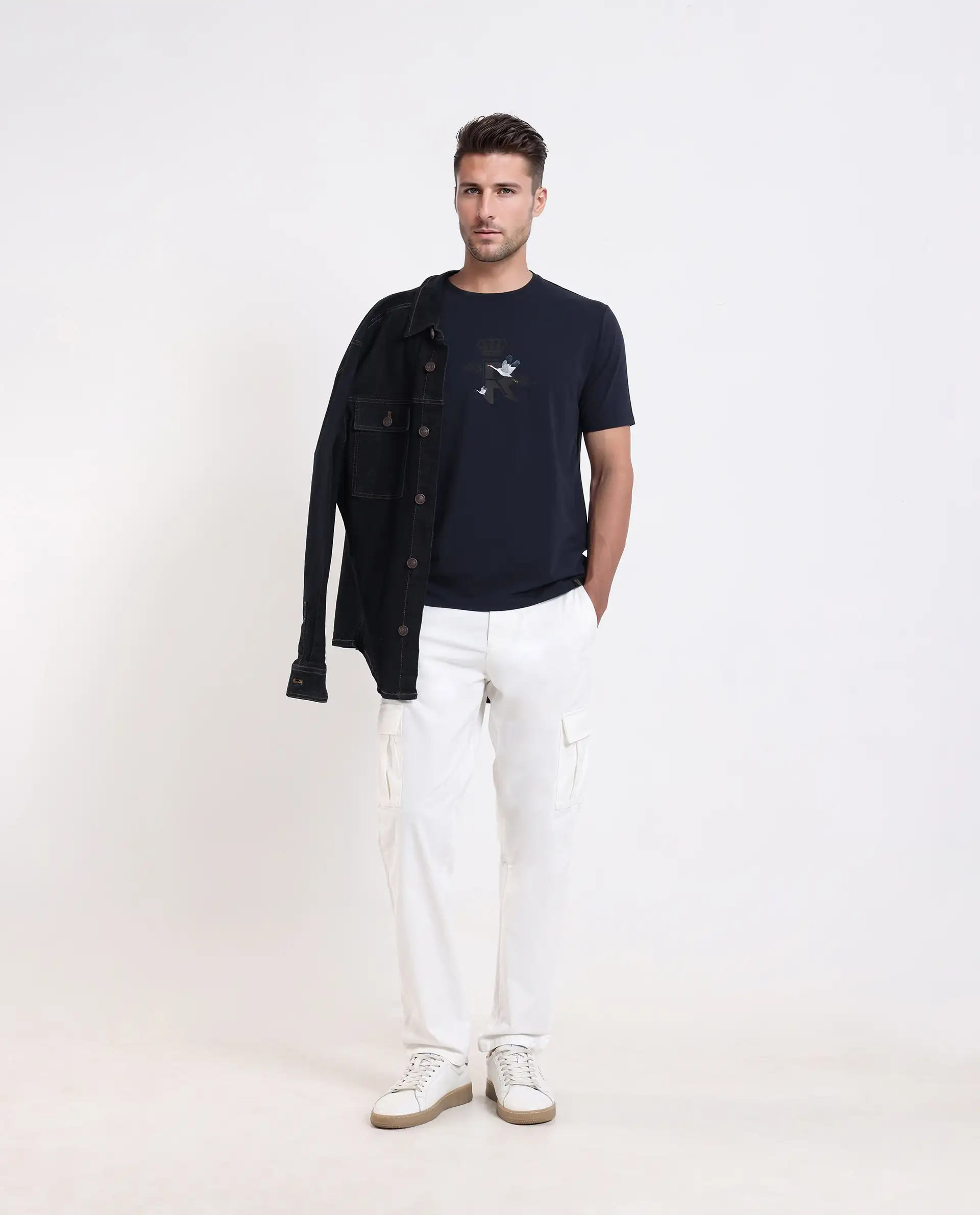 Rare Rabbit Men's Fliter Dark Blue Cotton Blend Fabric Short Sleeve Crew Neck Graphic Print T-Shirt - Image 3