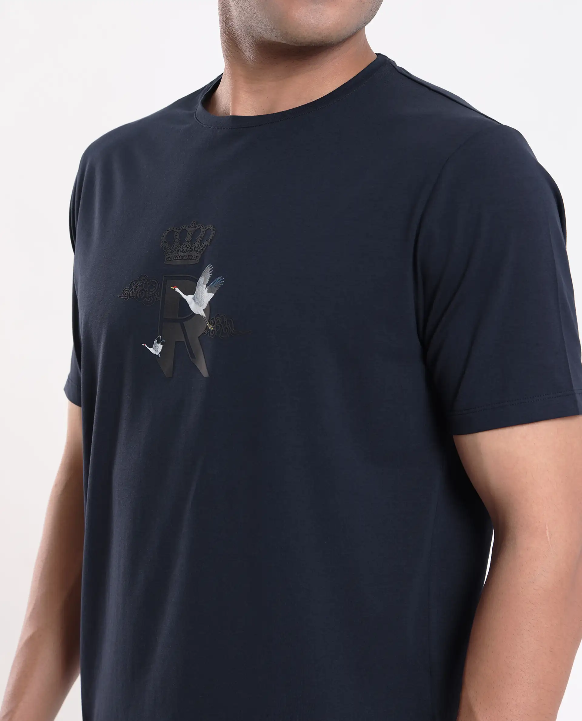 Rare Rabbit Men's Fliter Dark Blue Cotton Blend Fabric Short Sleeve Crew Neck Graphic Print T-Shirt - Image 4