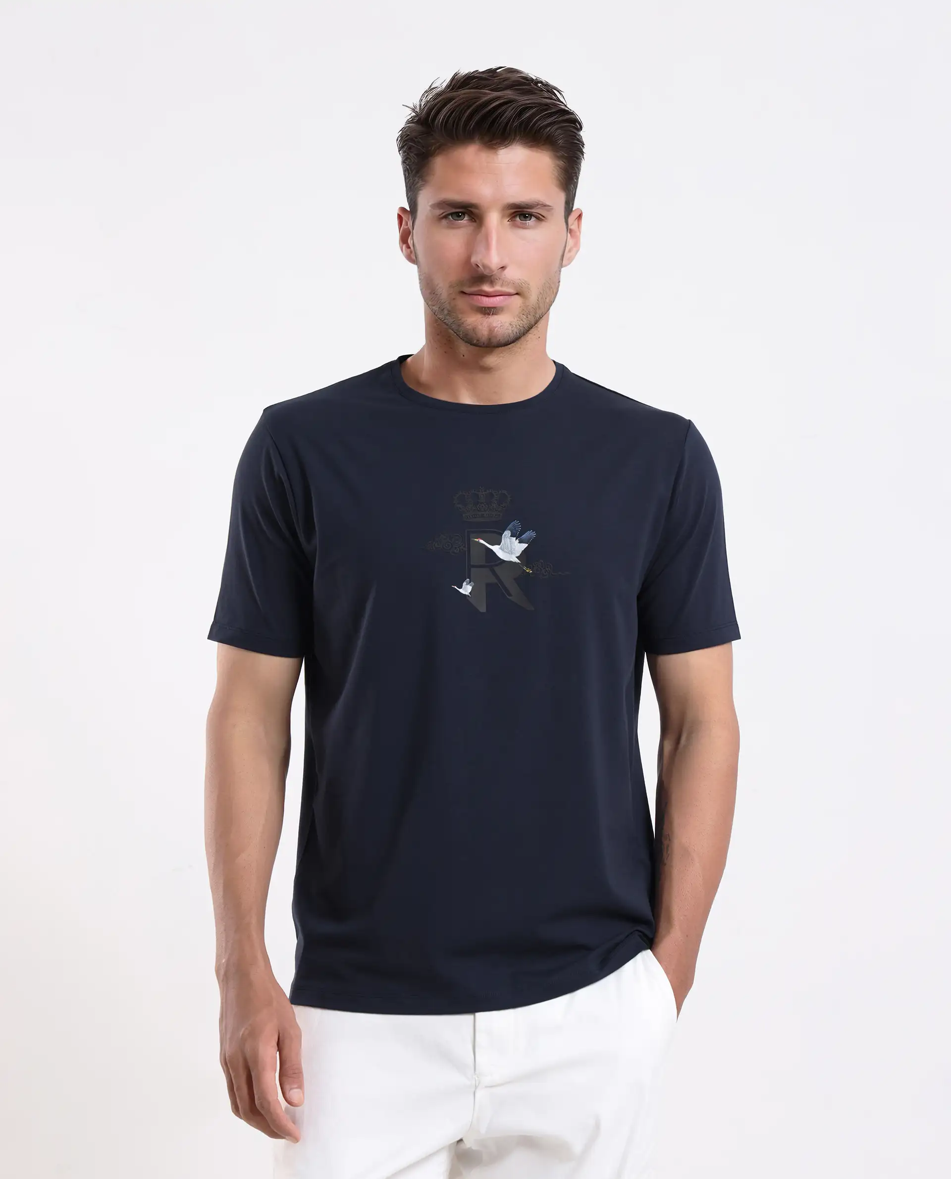 Rare Rabbit Men's Fliter Dark Blue Cotton Blend Fabric Short Sleeve Crew Neck Graphic Print T-Shirt - Image 5