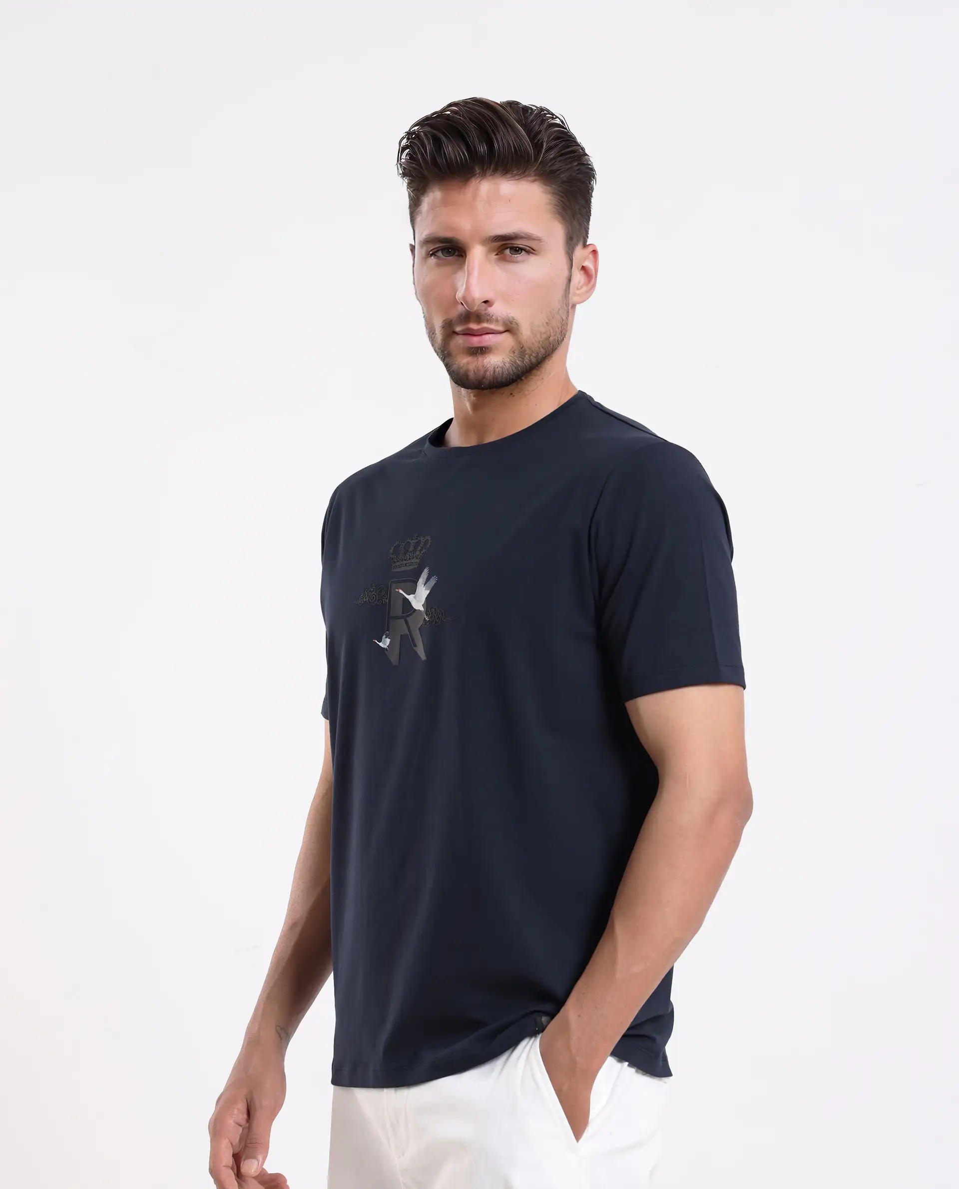 Rare Rabbit Men's Fliter Dark Blue Cotton Blend Fabric Short Sleeve Crew Neck Graphic Print T-Shirt - Image 6