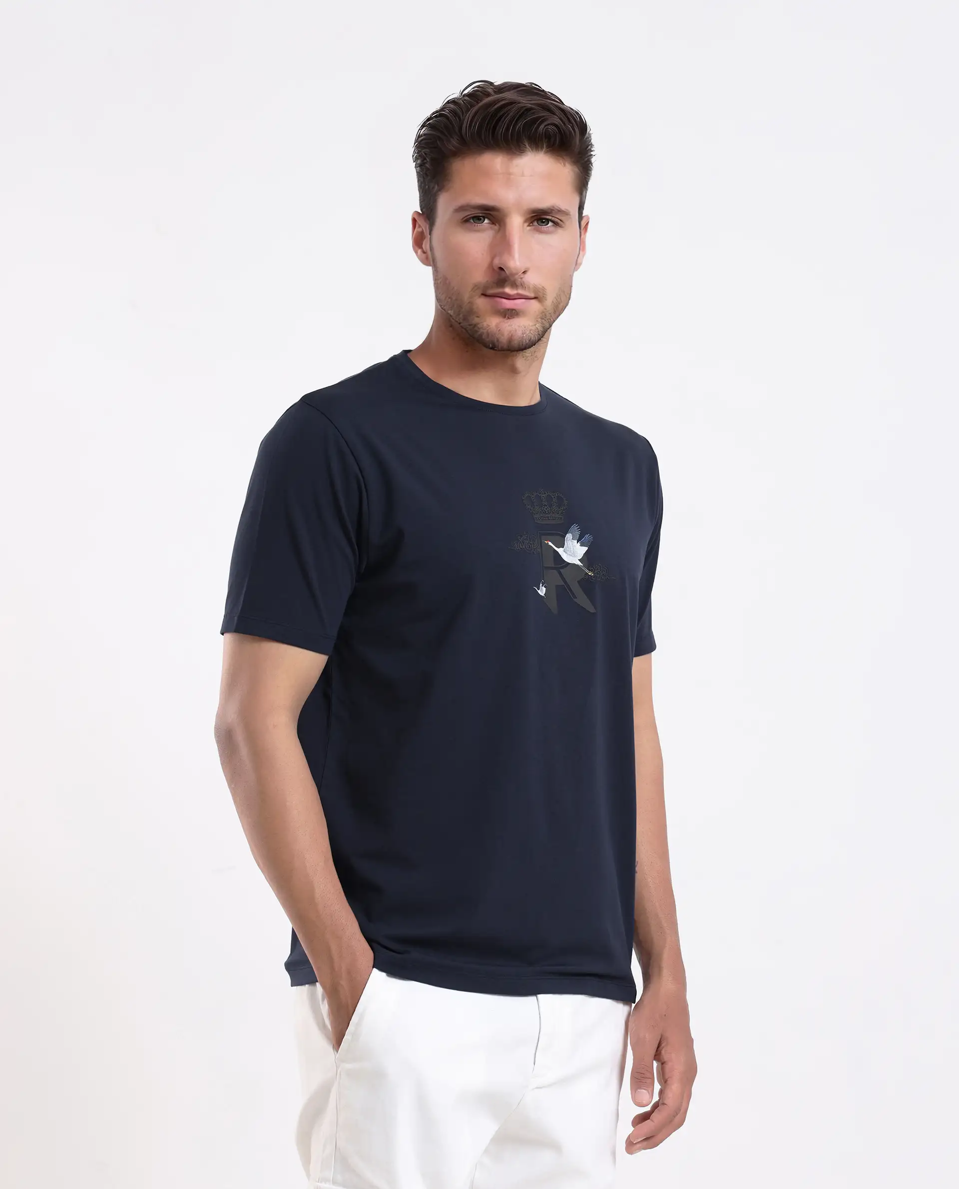 Rare Rabbit Men's Fliter Dark Blue Cotton Blend Fabric Short Sleeve Crew Neck Graphic Print T-Shirt - Image 7