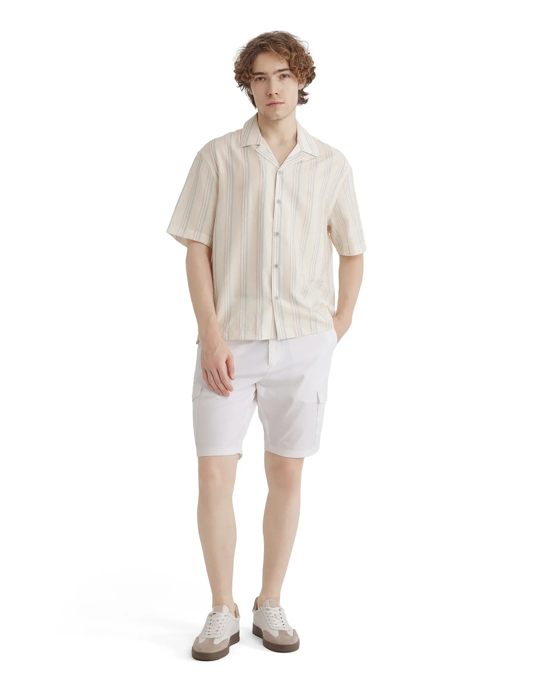 Rare Rabbit Men's Flitzom Offwhite Cotton Striped Print Boxy Fit Half Sleeve Cuban Collar Shirt - Image 2