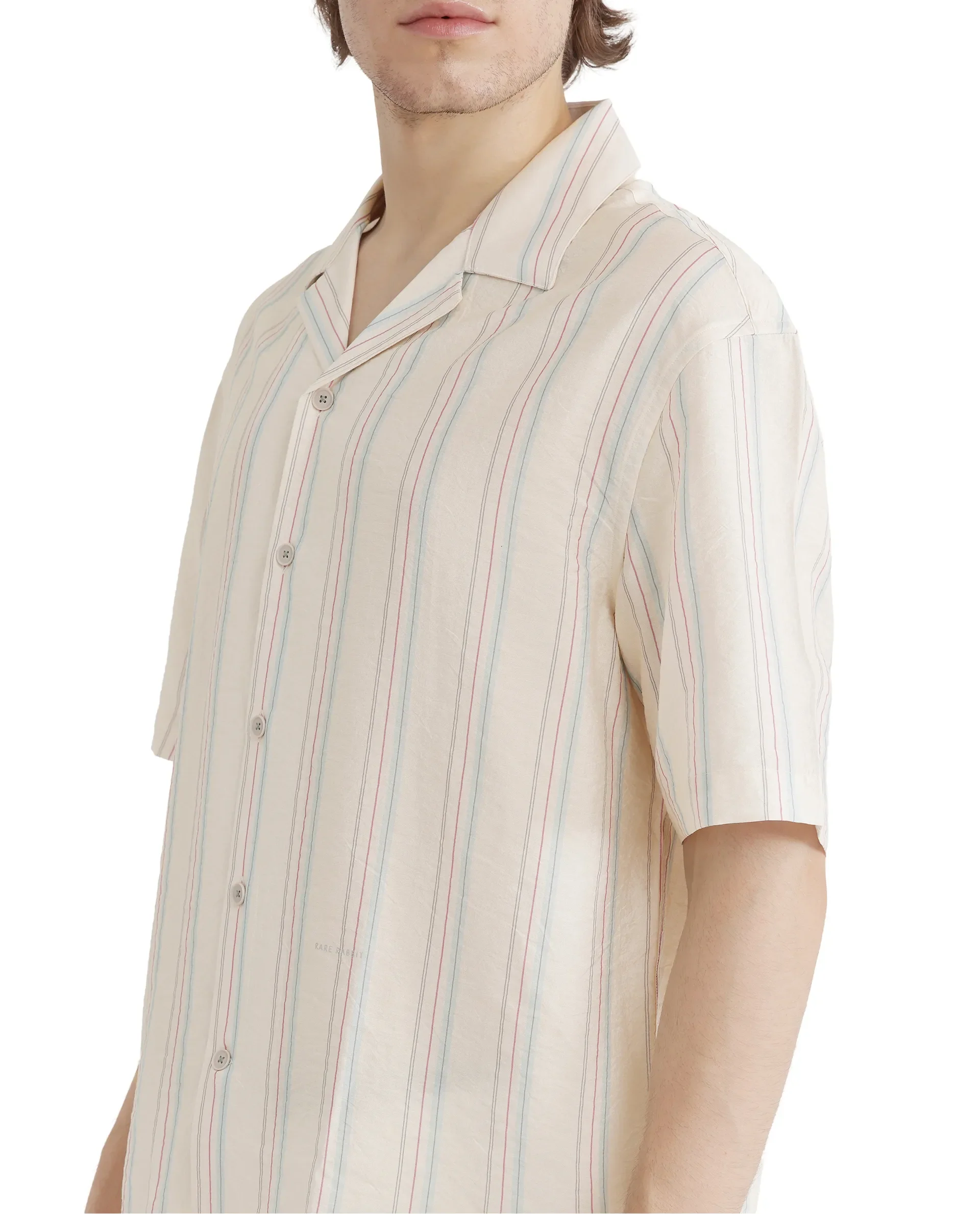 Rare Rabbit Men's Flitzom Offwhite Cotton Striped Print Boxy Fit Half Sleeve Cuban Collar Shirt - Image 3