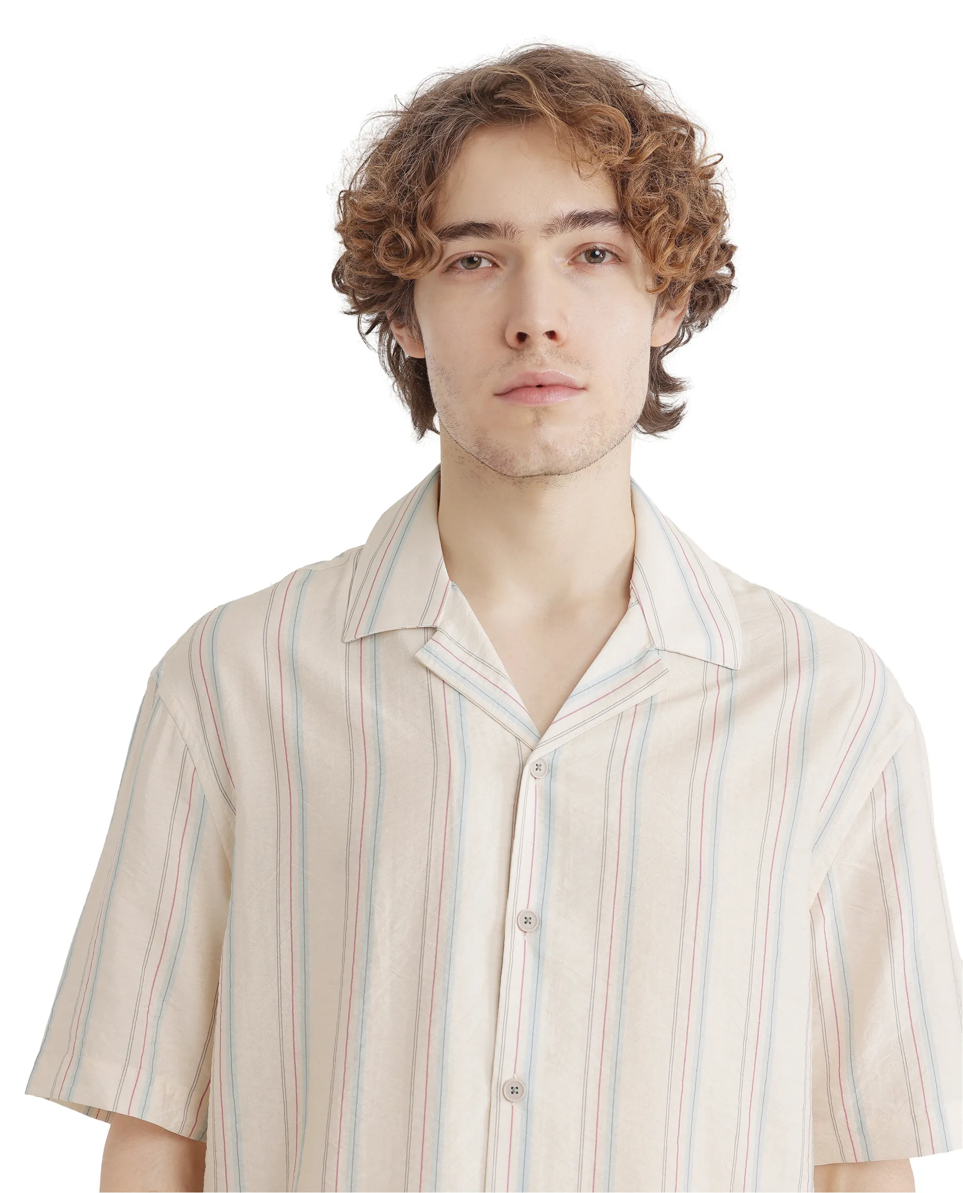 Rare Rabbit Men's Flitzom Offwhite Cotton Striped Print Boxy Fit Half Sleeve Cuban Collar Shirt - Image 7