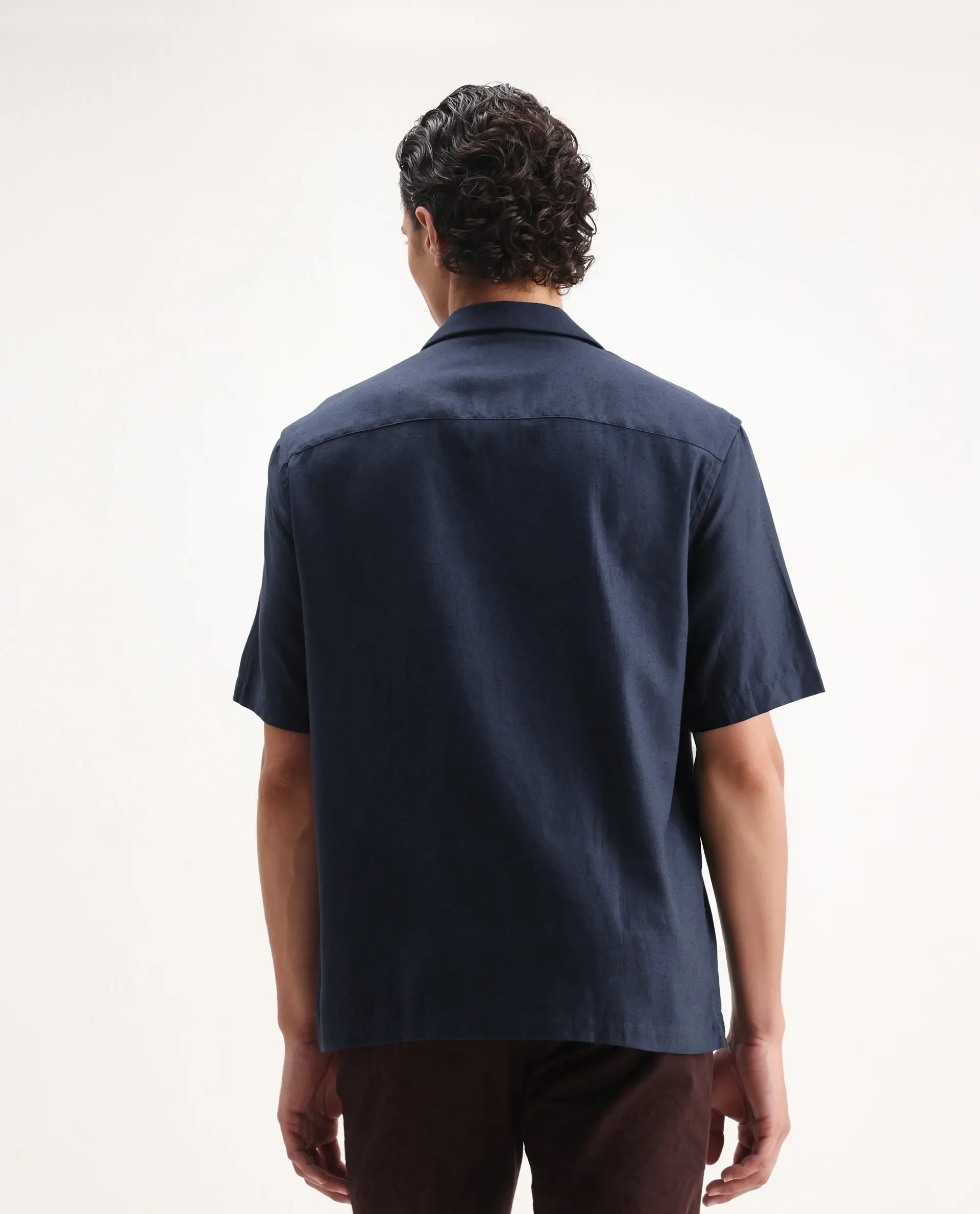 Rare Rabbit Men's Flmbo Navy Cotton Blend Embroidered Boxy Fit Half Sleeve Cuban Collar Shirt - Image 7