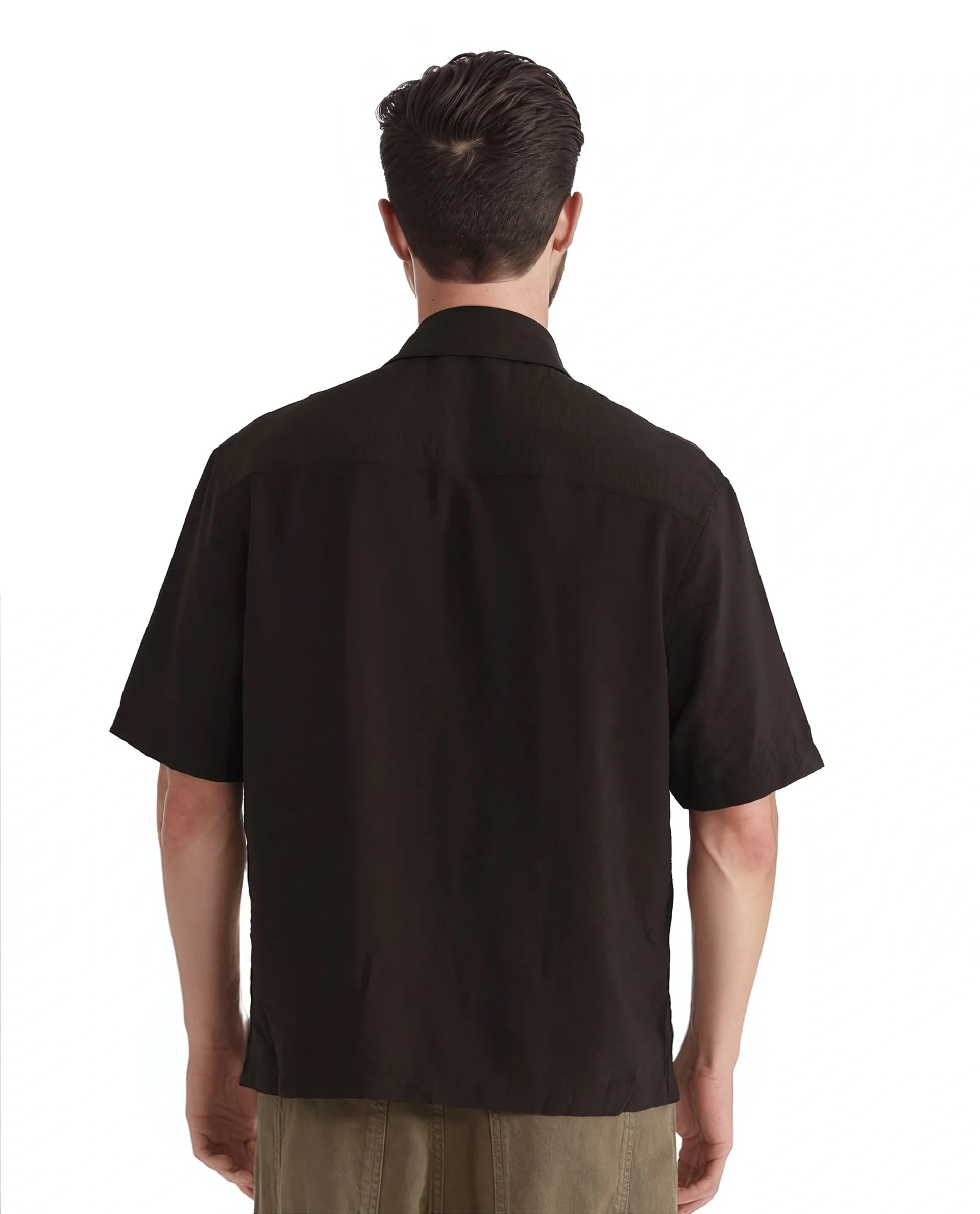 Rare Rabbit Men's Flo Dark Brown Viscose Blend Plain Boxy Fit Half Sleeve Collared Shirt - Image 4
