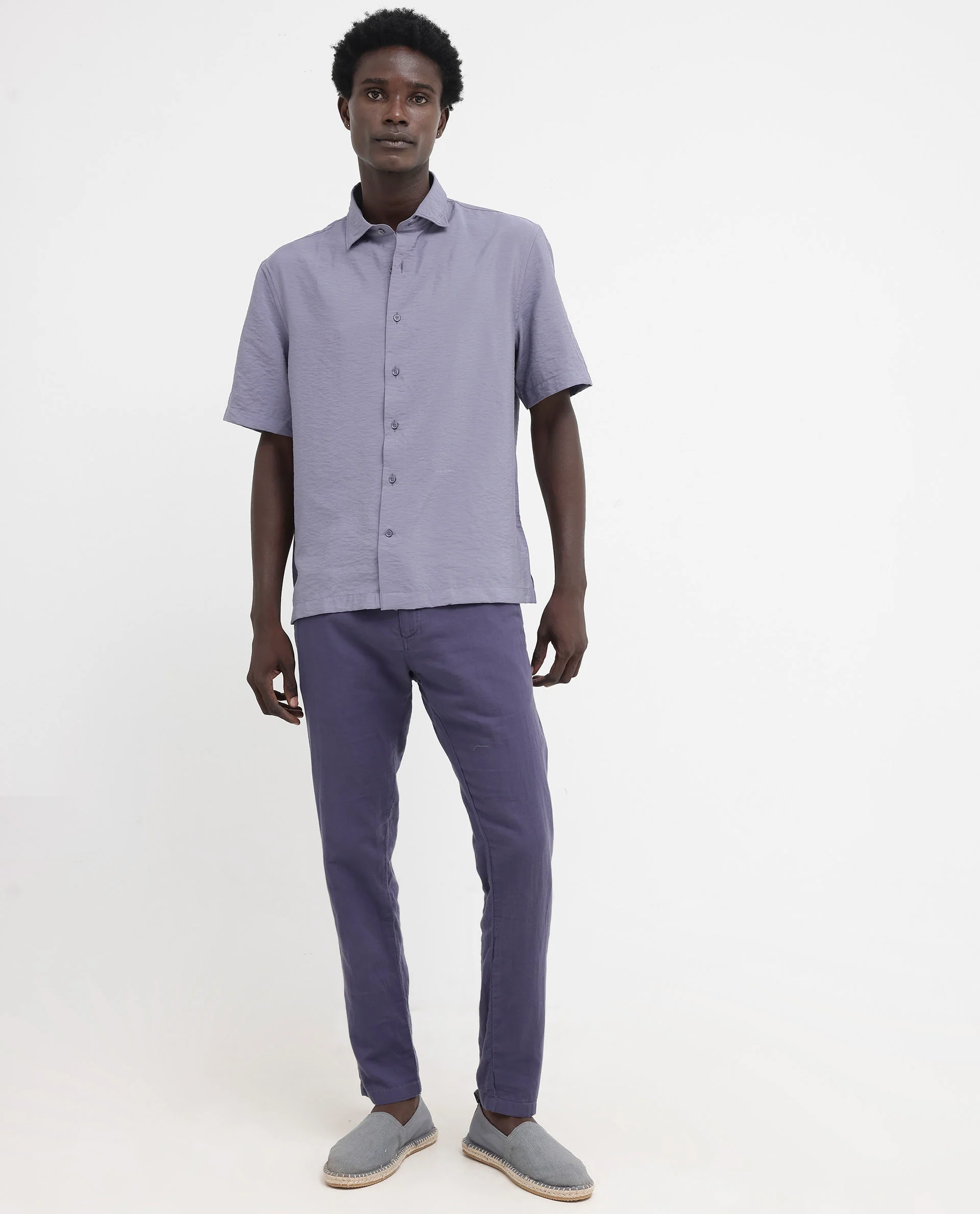 Rare Rabbit Men's Flo Dusky Purple Viscose Textured Boxy Fit Half Sleeve Collared Shirt - Image 2