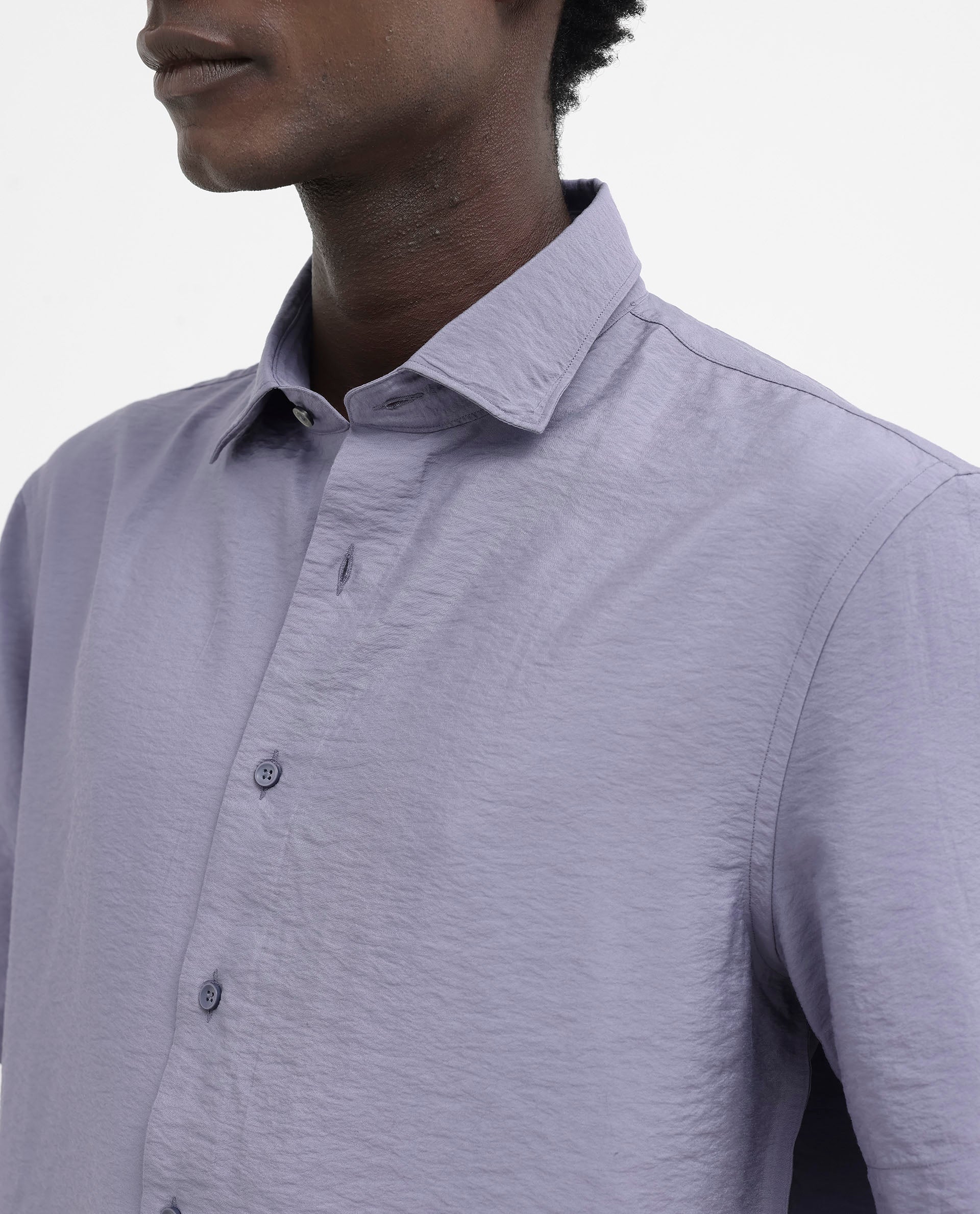 Rare Rabbit Men's Flo Dusky Purple Viscose Textured Boxy Fit Half Sleeve Collared Shirt - Image 5