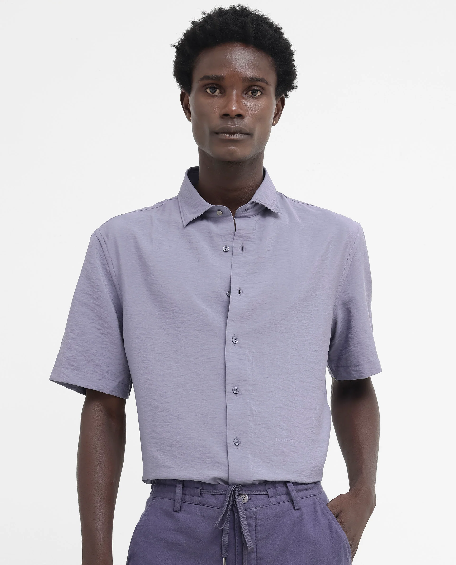 Rare Rabbit Men's Flo Dusky Purple Viscose Textured Boxy Fit Half Sleeve Collared Shirt - Image 6