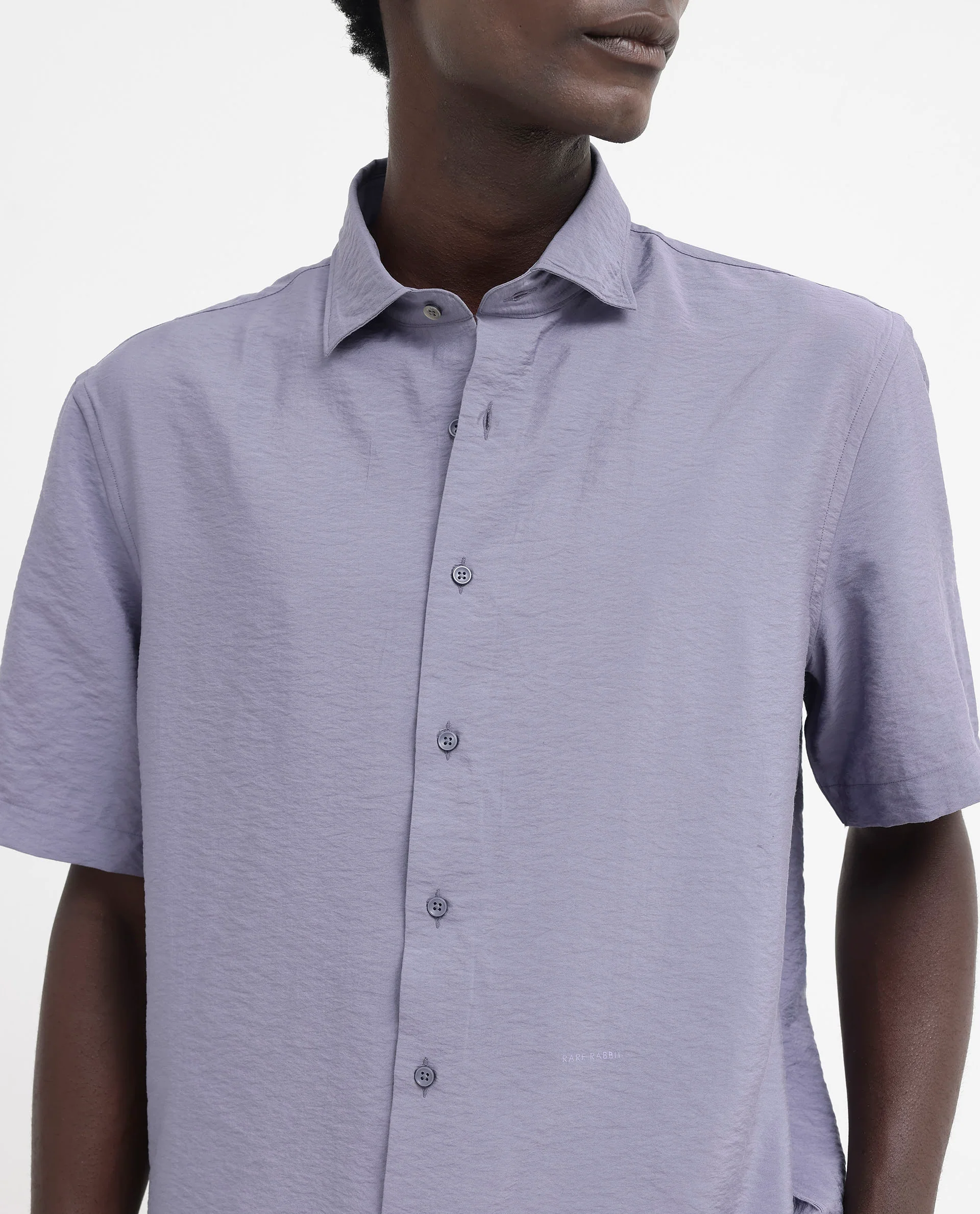 Rare Rabbit Men's Flo Dusky Purple Viscose Textured Boxy Fit Half Sleeve Collared Shirt - Image 7