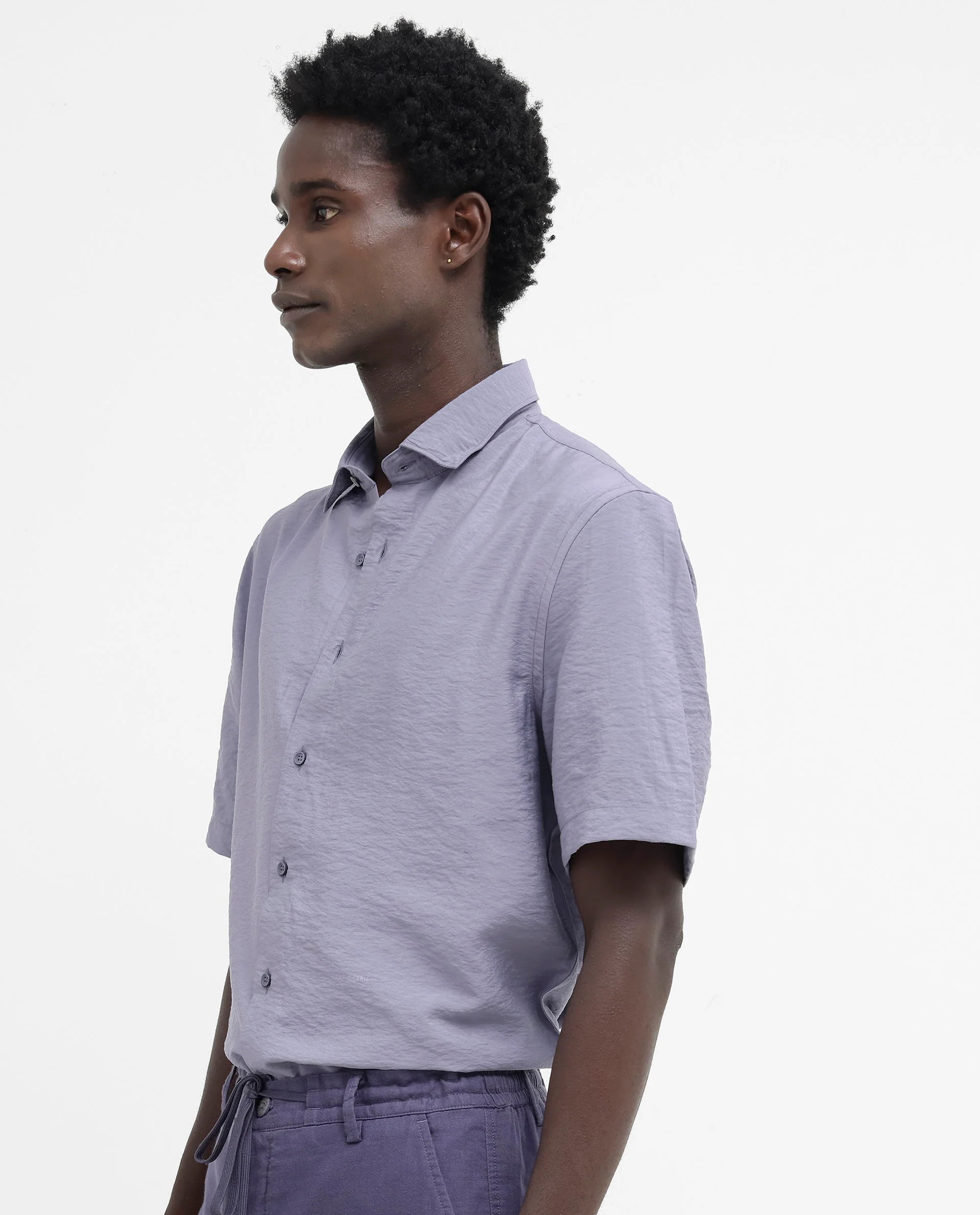 Rare Rabbit Men's Flo Dusky Purple Viscose Textured Boxy Fit Half Sleeve Collared Shirt - Image 8