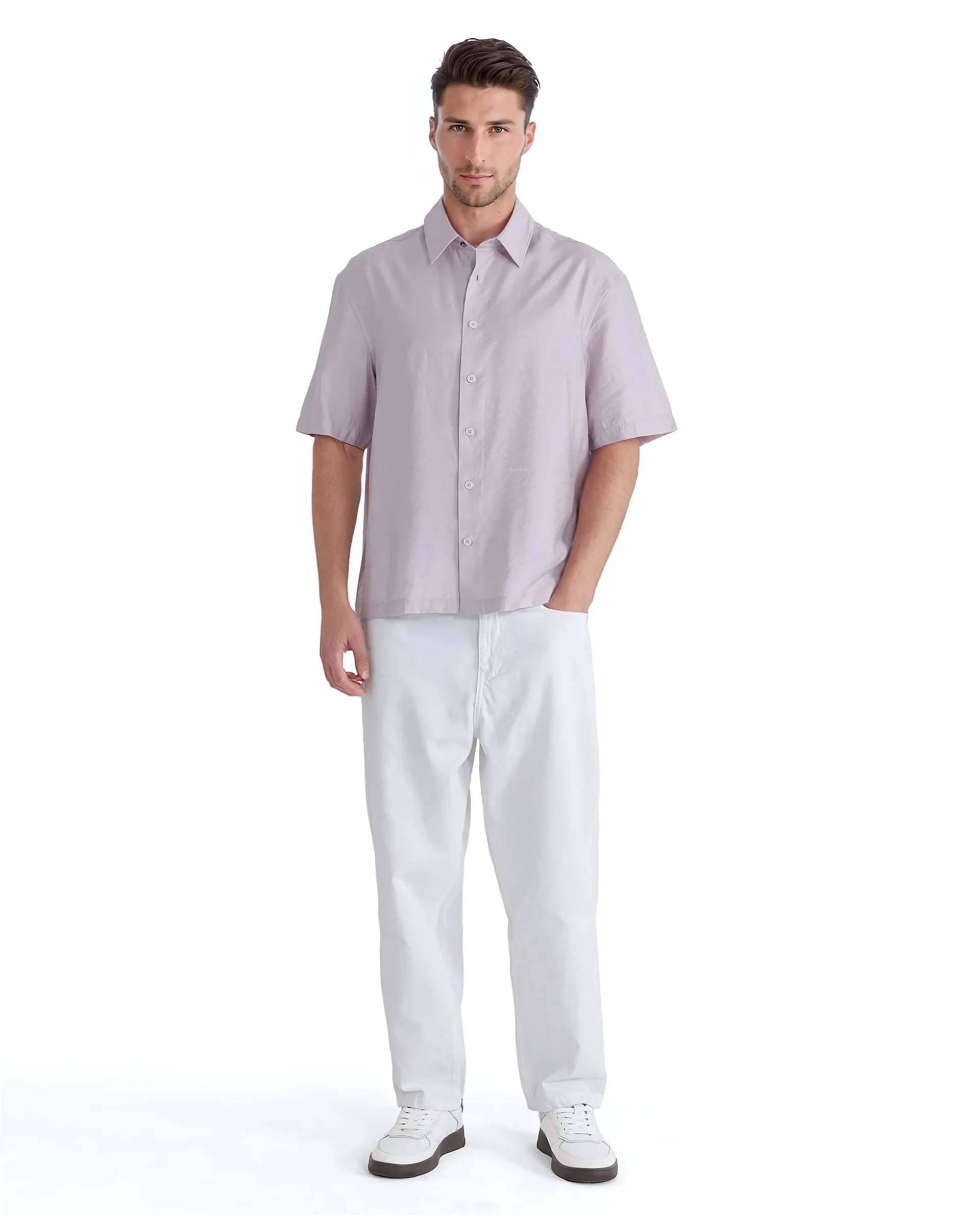 Rare Rabbit Men's Flo Light Pink Viscose Blend Plain Boxy Fit Half Sleeve Collared Shirt - Image 3