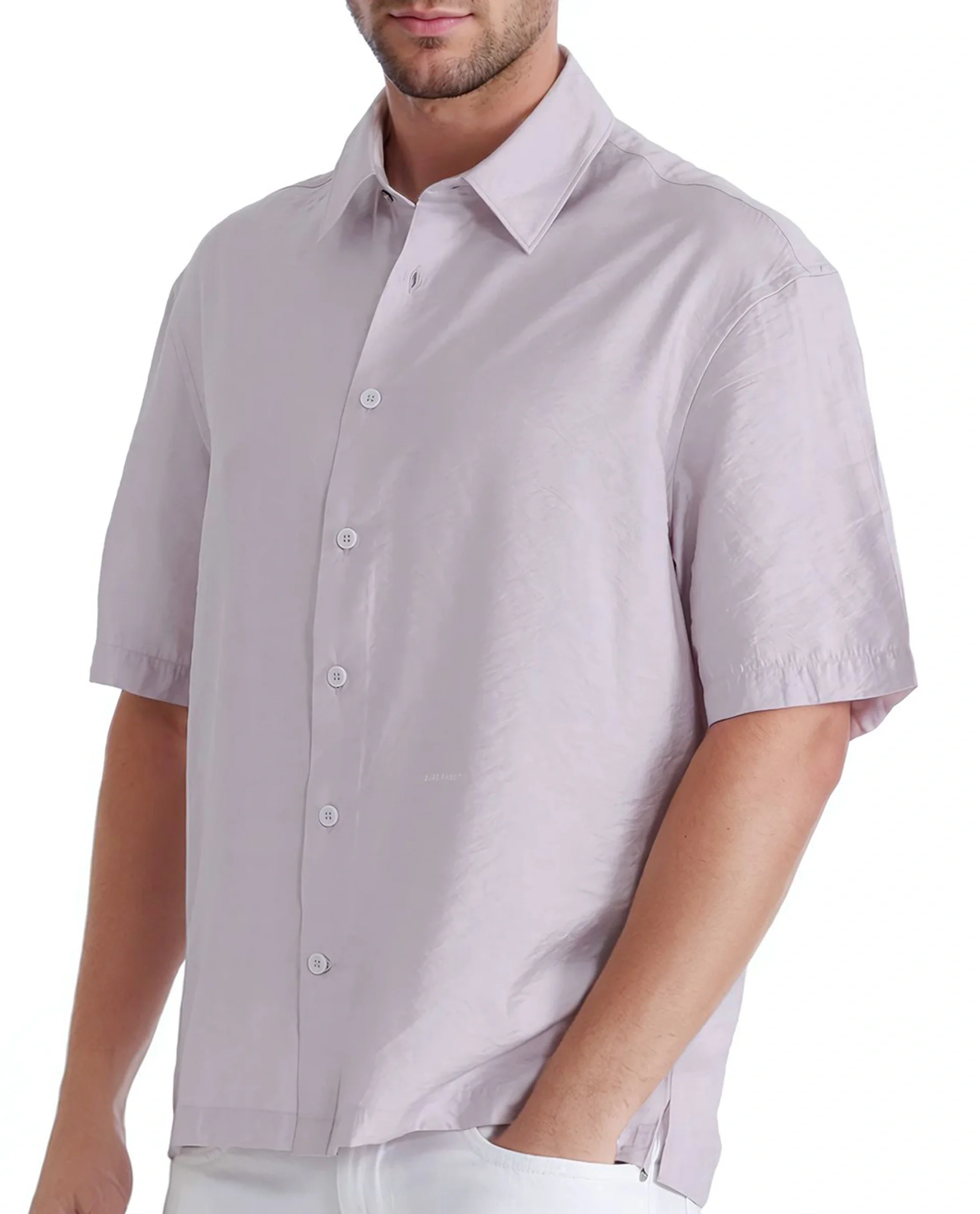 Rare Rabbit Men's Flo Light Pink Viscose Blend Plain Boxy Fit Half Sleeve Collared Shirt - Image 4