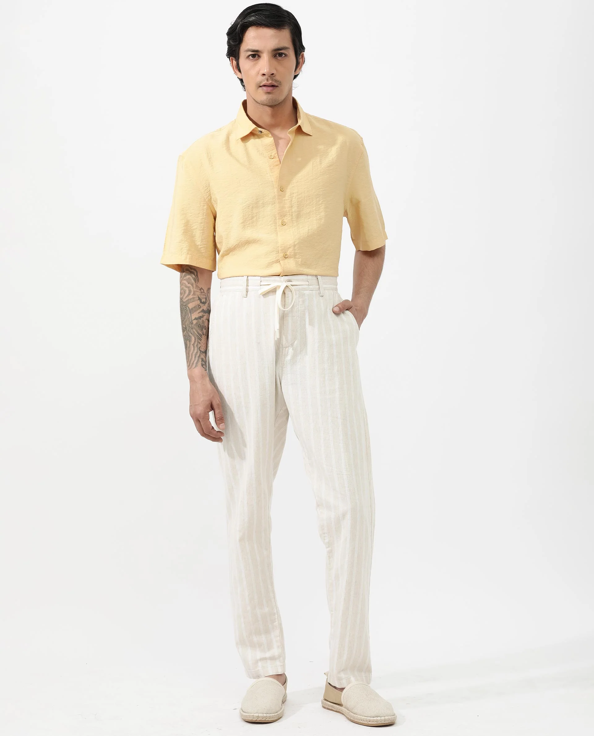 Rare Rabbit Men's Flo Light Yellow Viscose Textured Boxy Fit Half Sleeve Collared Shirt - Image 2