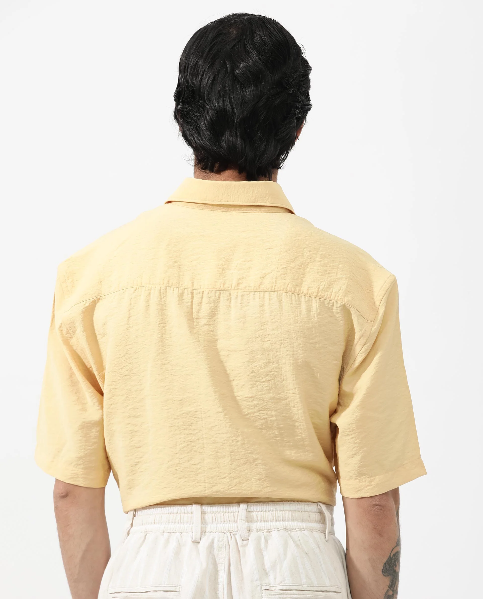 Rare Rabbit Men's Flo Light Yellow Viscose Textured Boxy Fit Half Sleeve Collared Shirt - Image 8